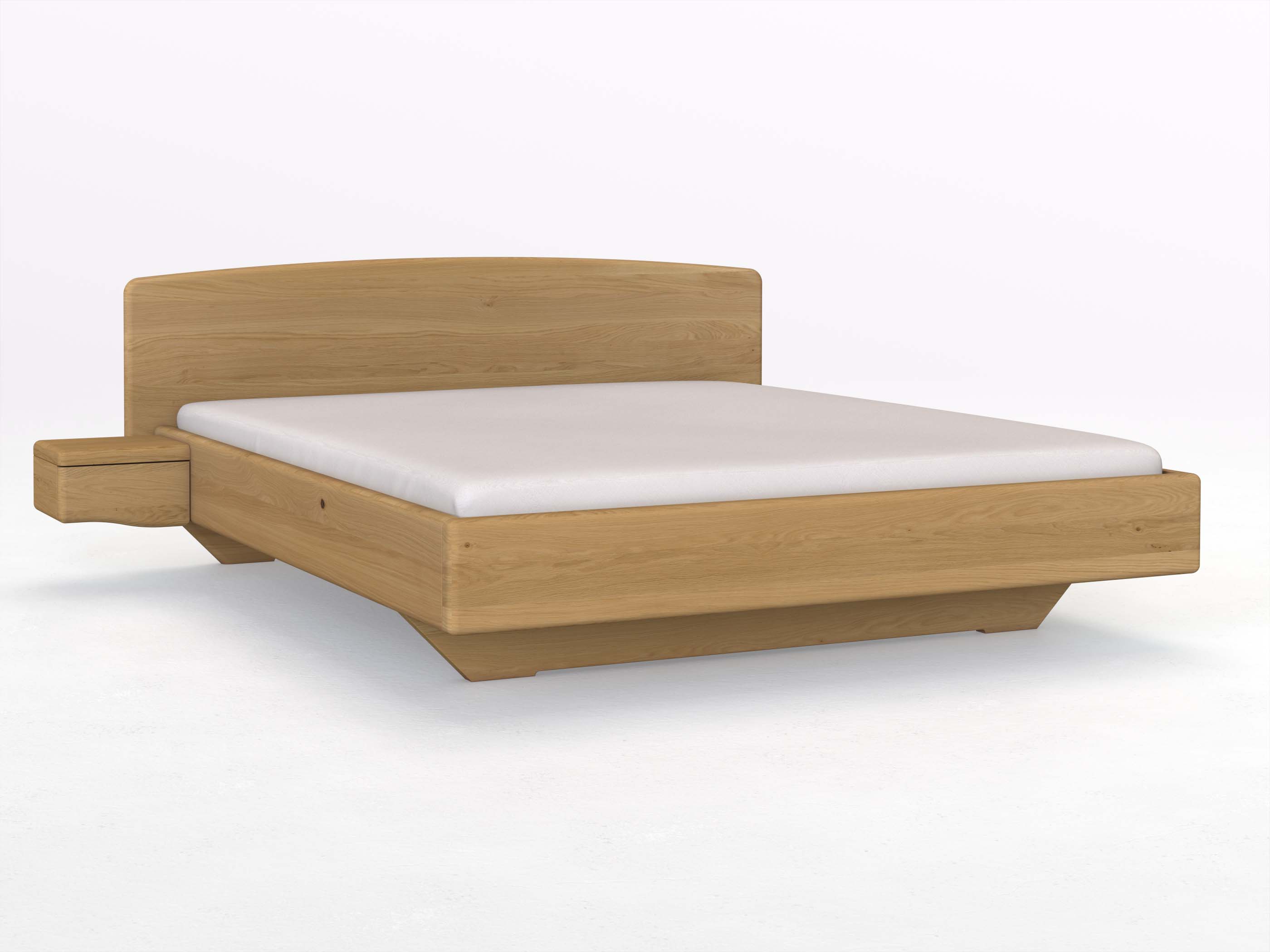 Eichenbett Hell „Johanna“ in 180 x 200 cm, mit zwei Nachttischen Griff: Welle