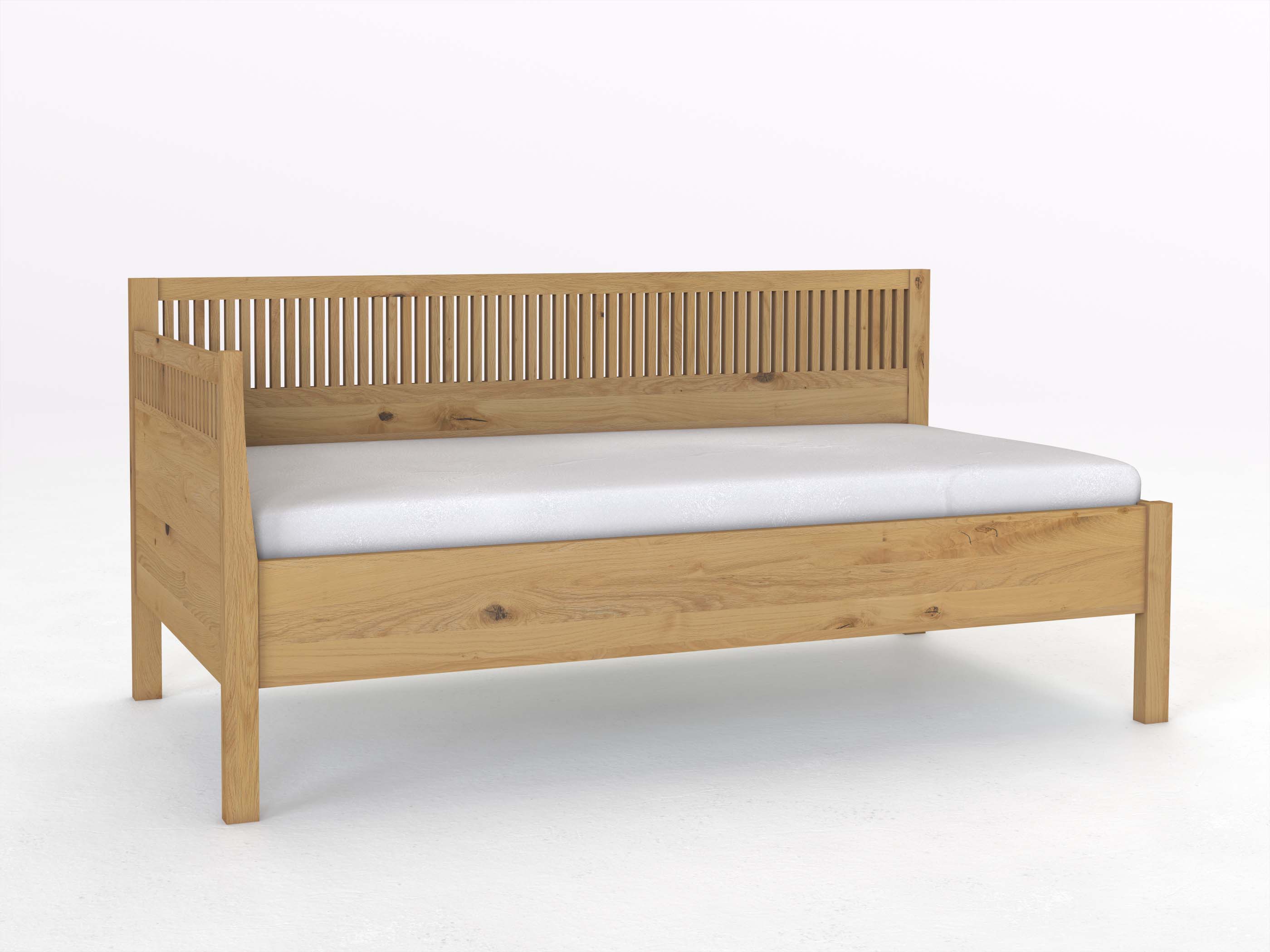 Sofabett „Julia“ aus Wildeiche Hell in den Maßen 90 x 200 cm - mit Armlehne links