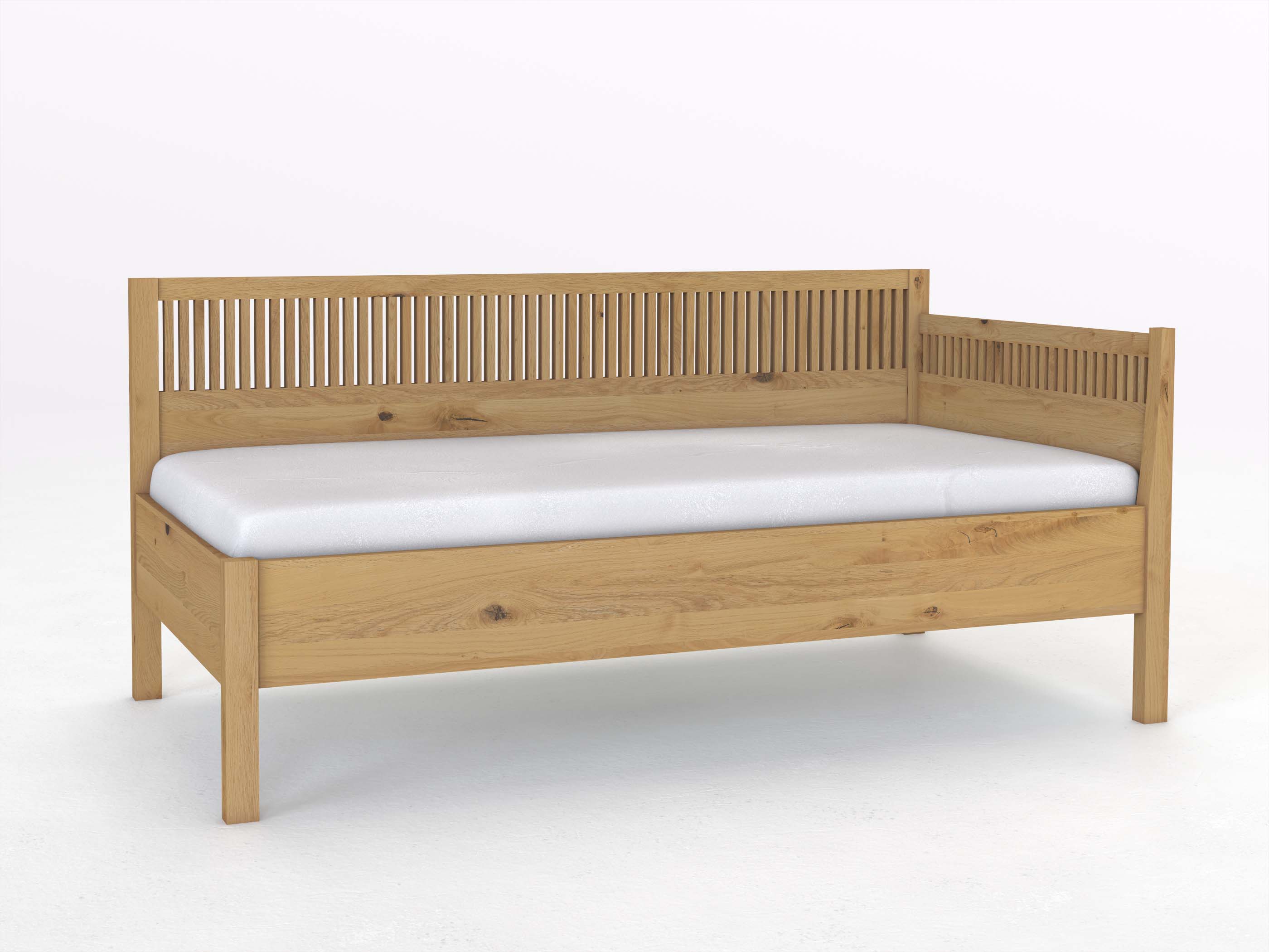 Sofabett „Julia“ aus Wildeiche Hell in den Maßen 90 x 200 cm - mit Armlehne rechts