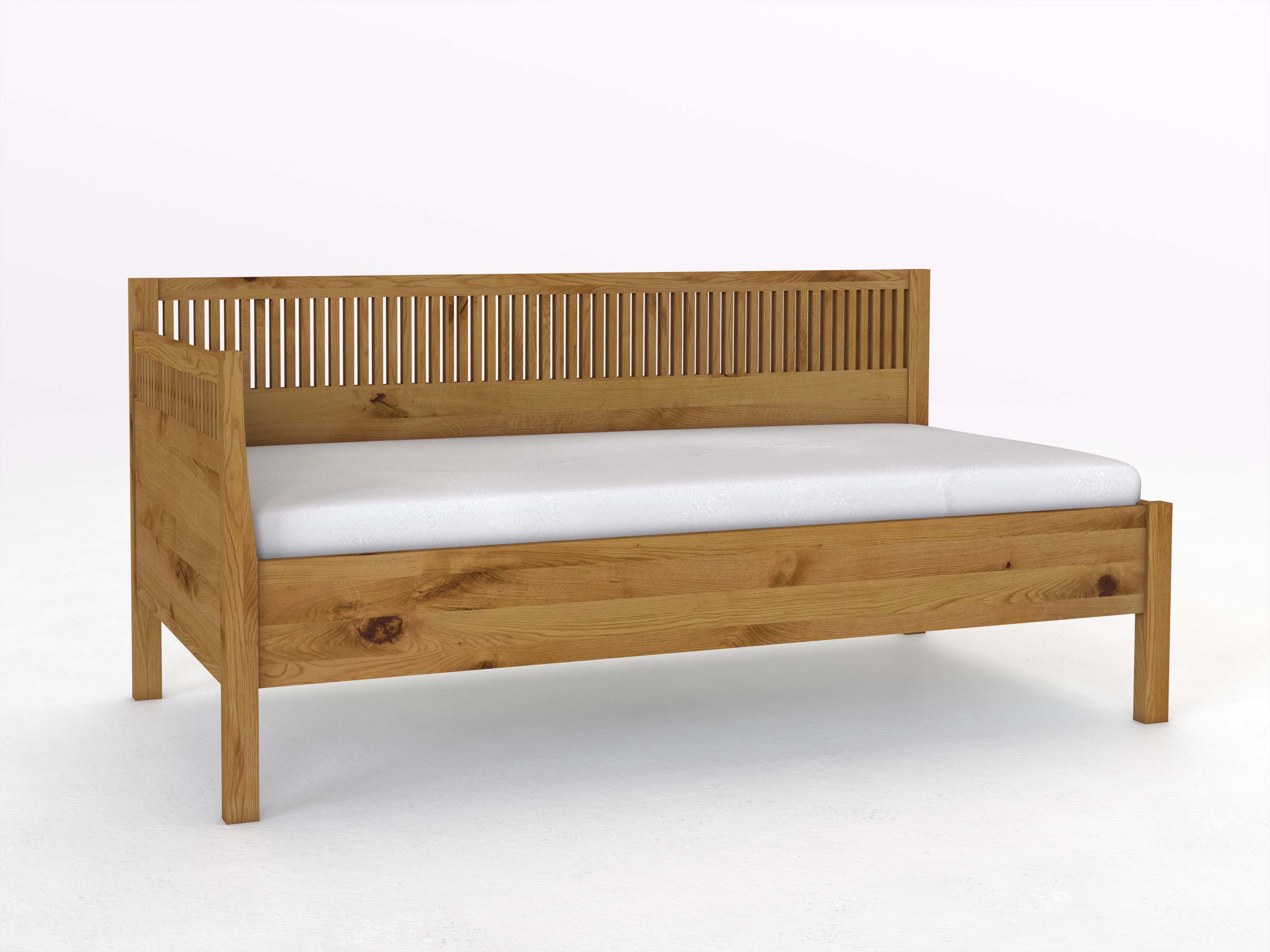 Sofabett „Julia“ aus Wildeiche in den Maßen 90 x 200 cm - mit Armlehne links