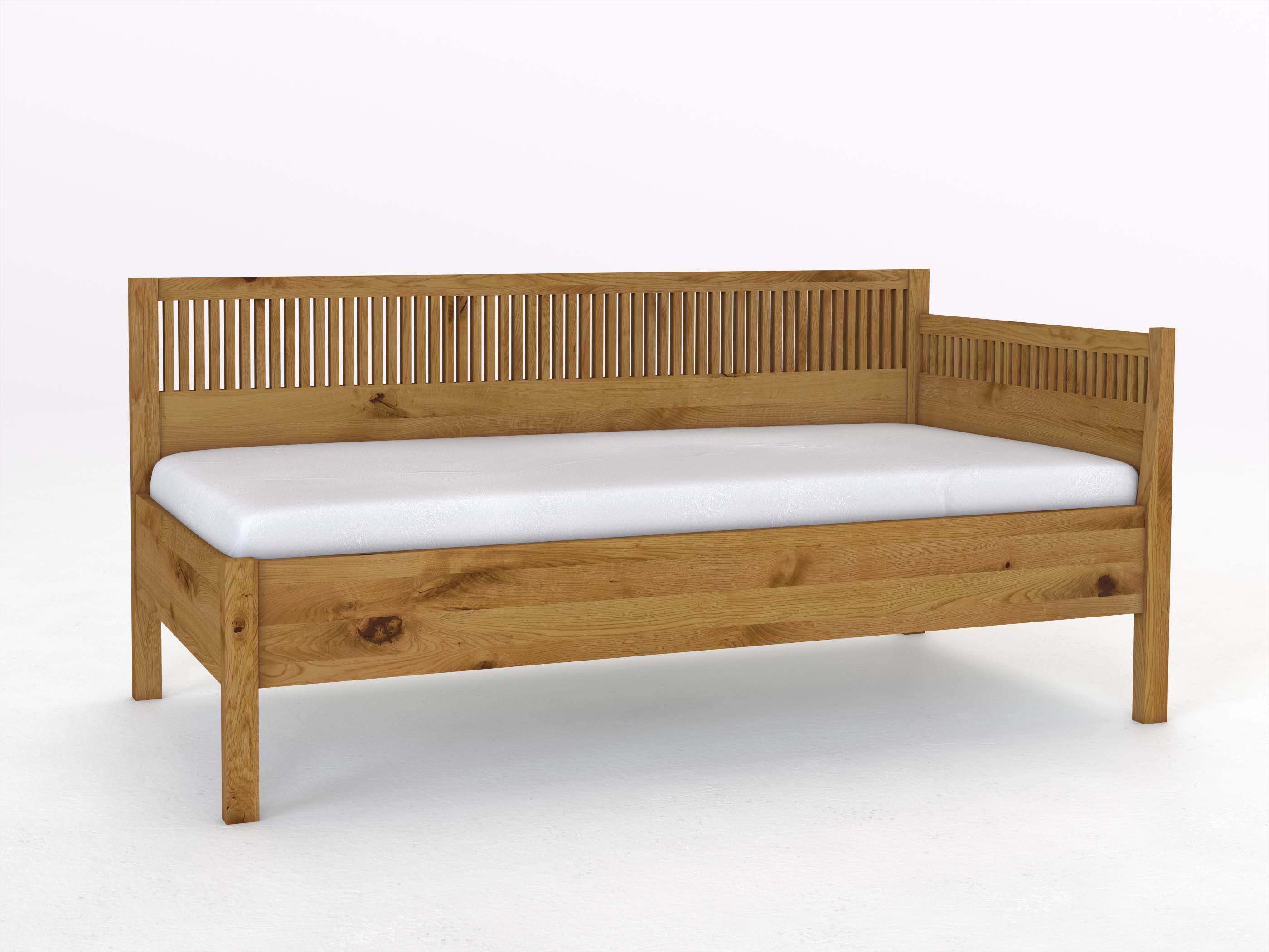 Sofabett „Julia“ aus Wildeiche in den Maßen 90 x 200 cm - mit Armlehne rechts