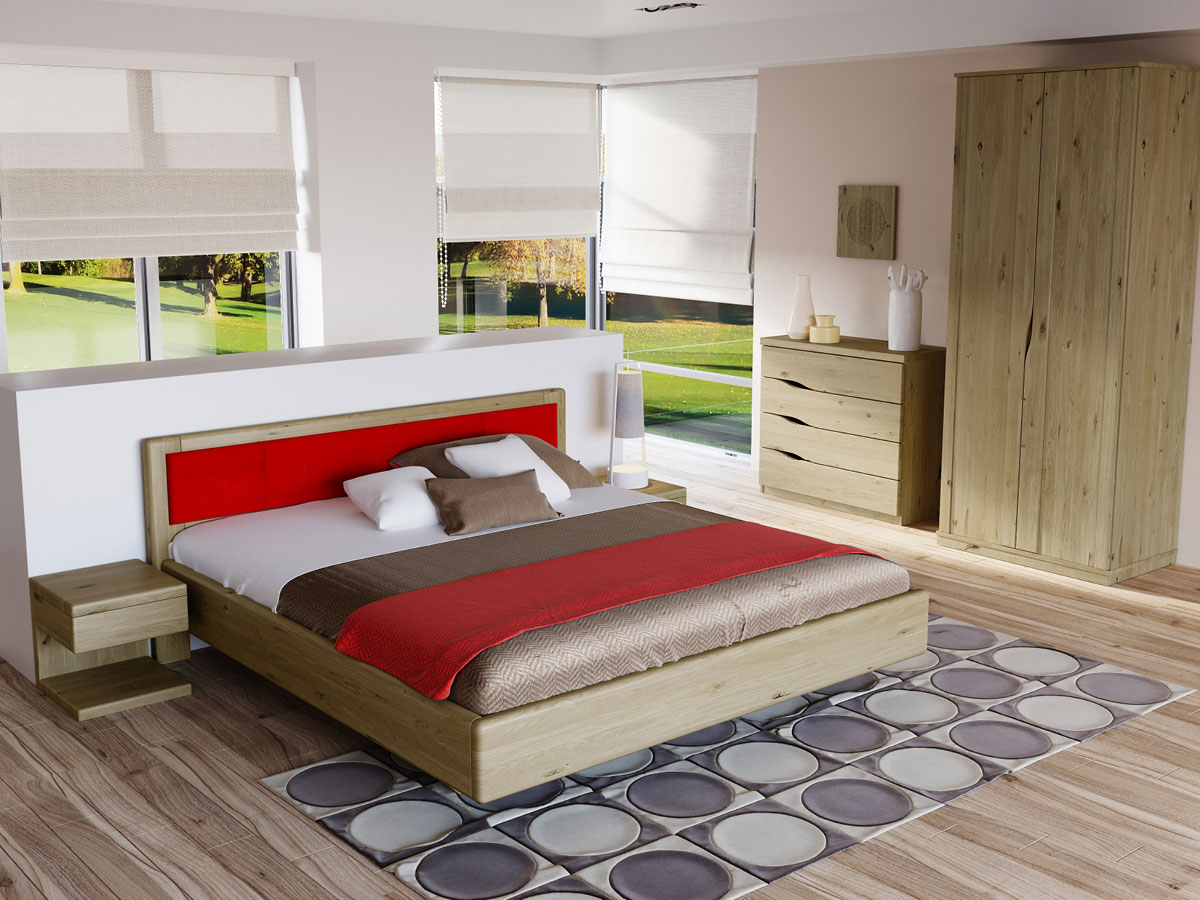 Schlafzimmer mit Nachtkästchen aus Wildeiche „Valentina“ in Standardhöhe