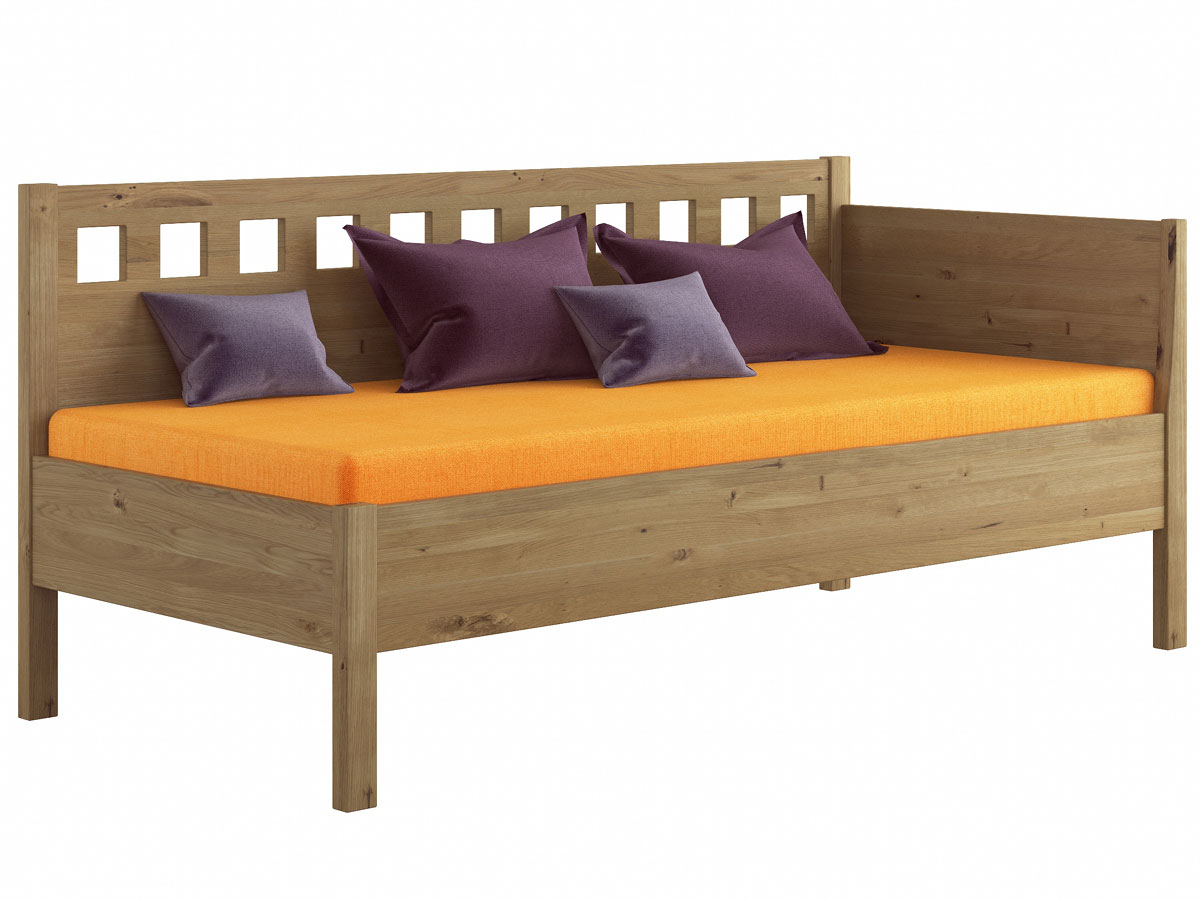 Wildeichen-Sofabett "Katrin" 90 x 200 cm - mit Armlehne rechts, metallfrei