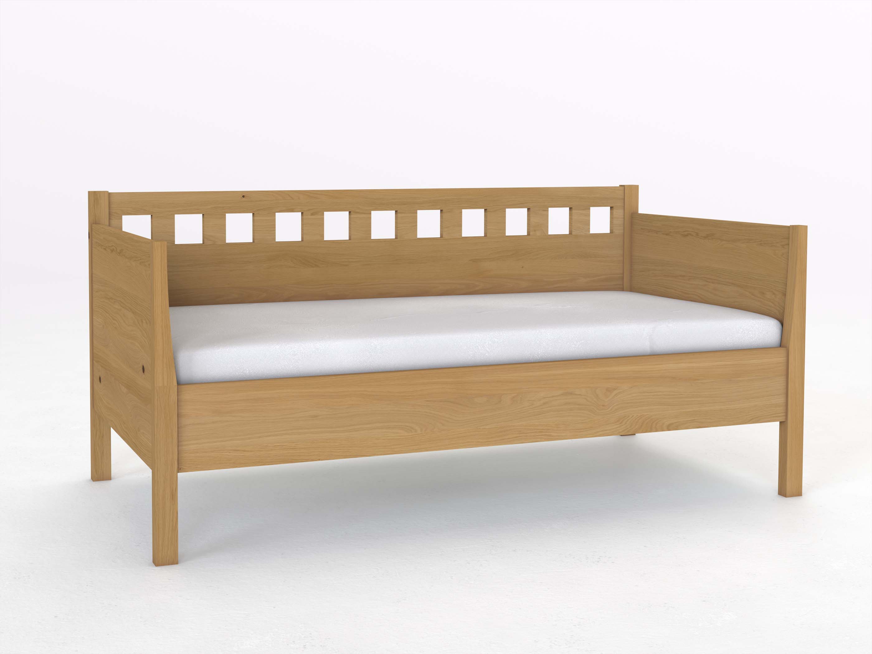 Sofabett „Katrin“ aus Eiche Hell in den Maßen 90 x 200 cm - mit zwei Armlehnen