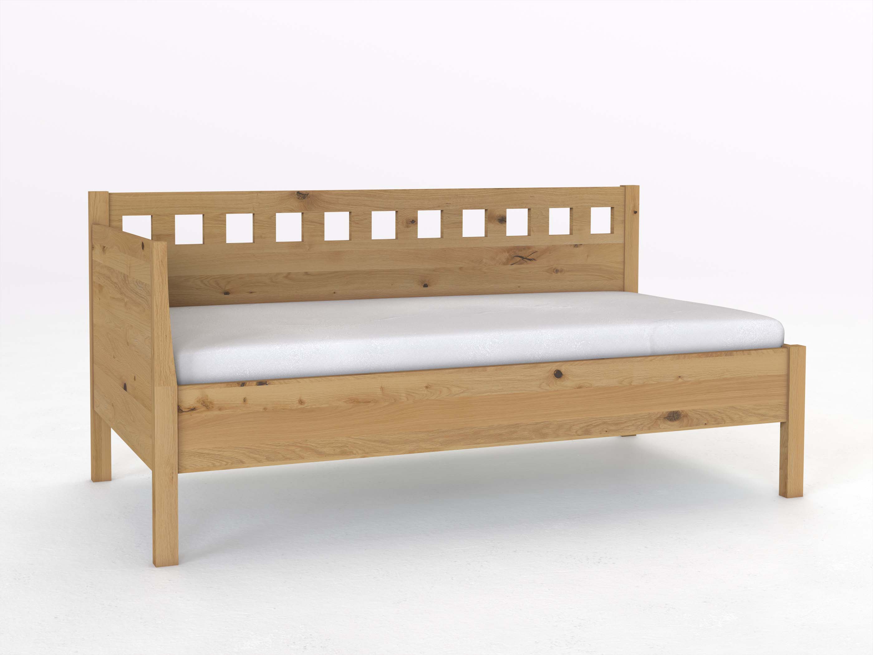 Sofabett „Katrin“ aus Wildeiche Hell in den Maßen 90 x 200 cm - mit Armlehne links