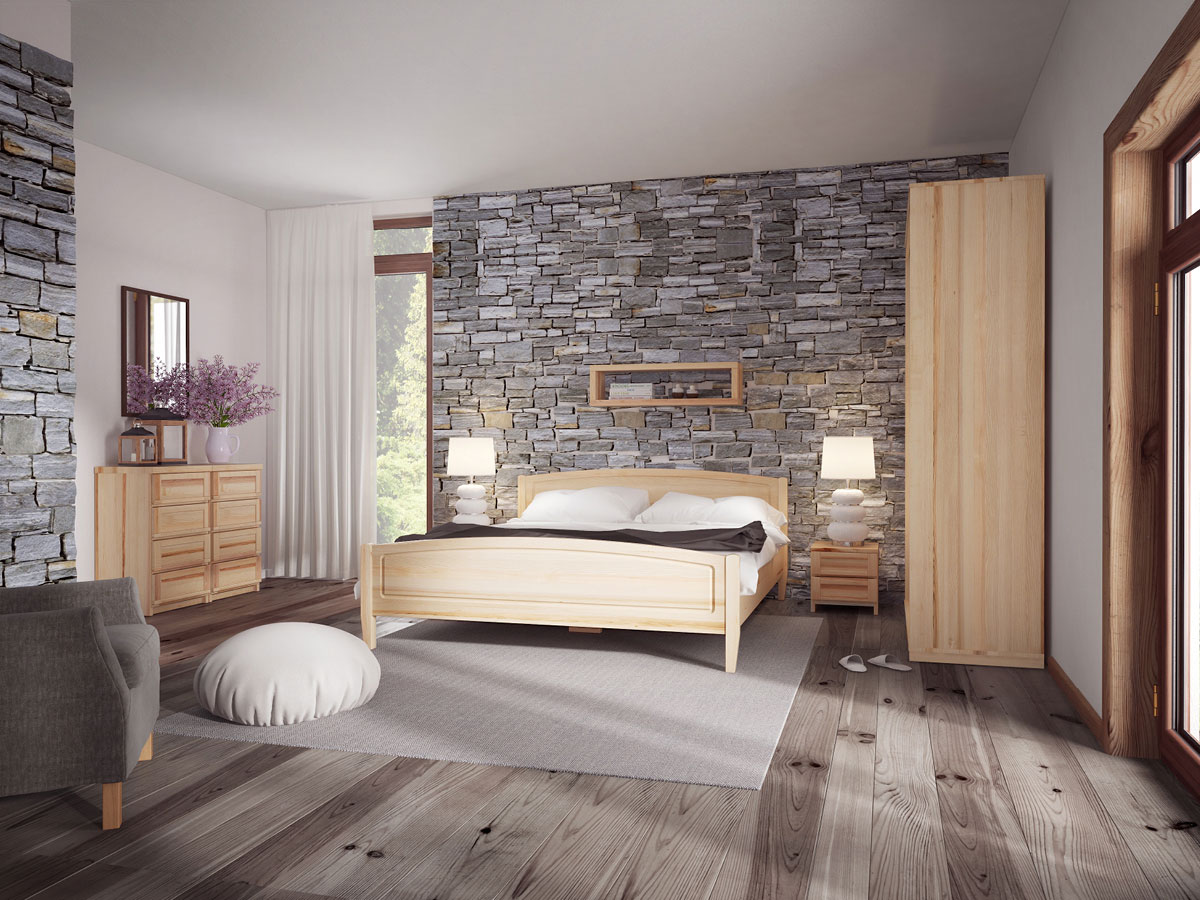 Schlafzimmer mit Bett aus Esche "Linda" 180 x 200 cm