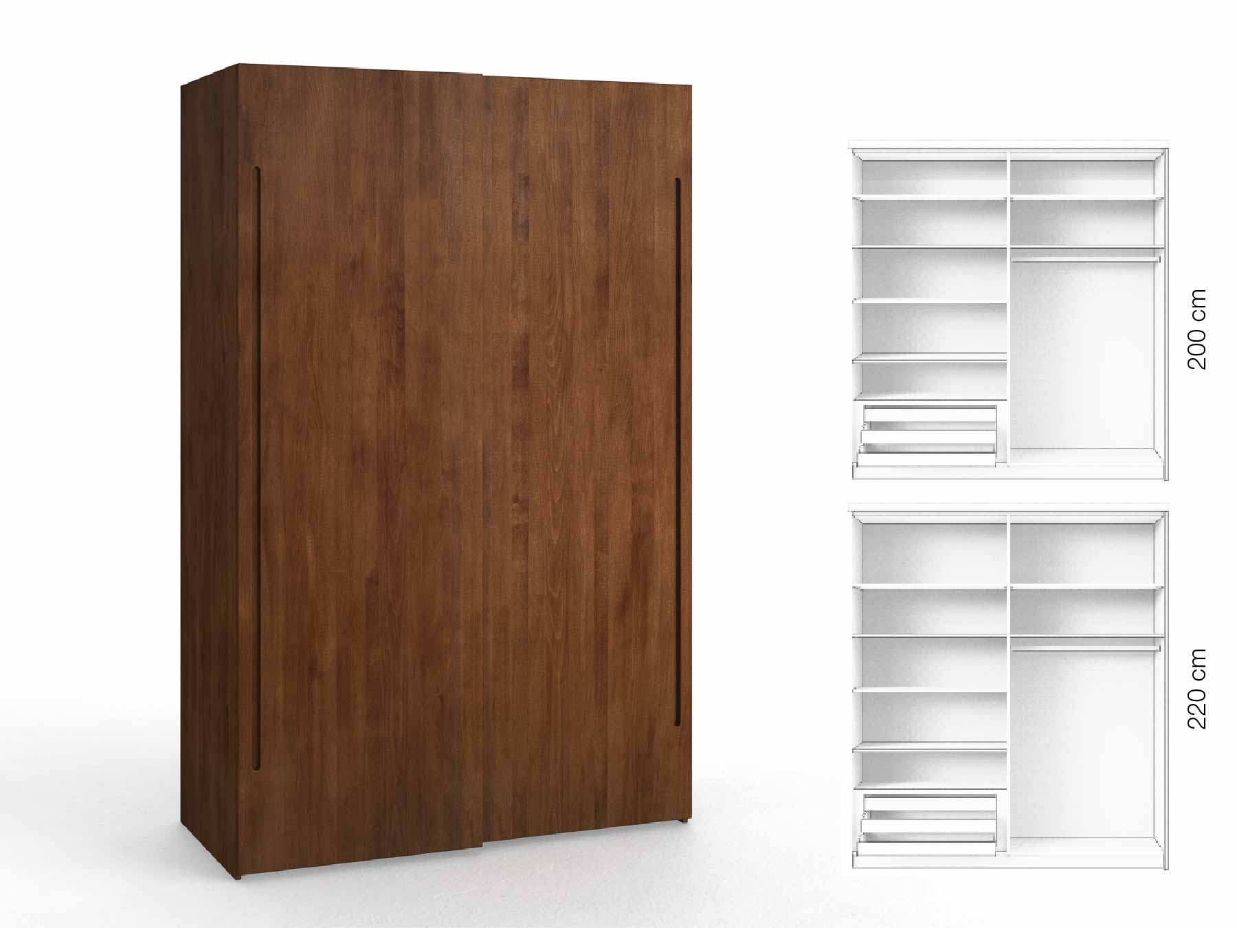 Buchenschrank Dunkel „Ludwig", 2-türig, Höhe 220 cm, Inneneinrichtung: D, Griff C