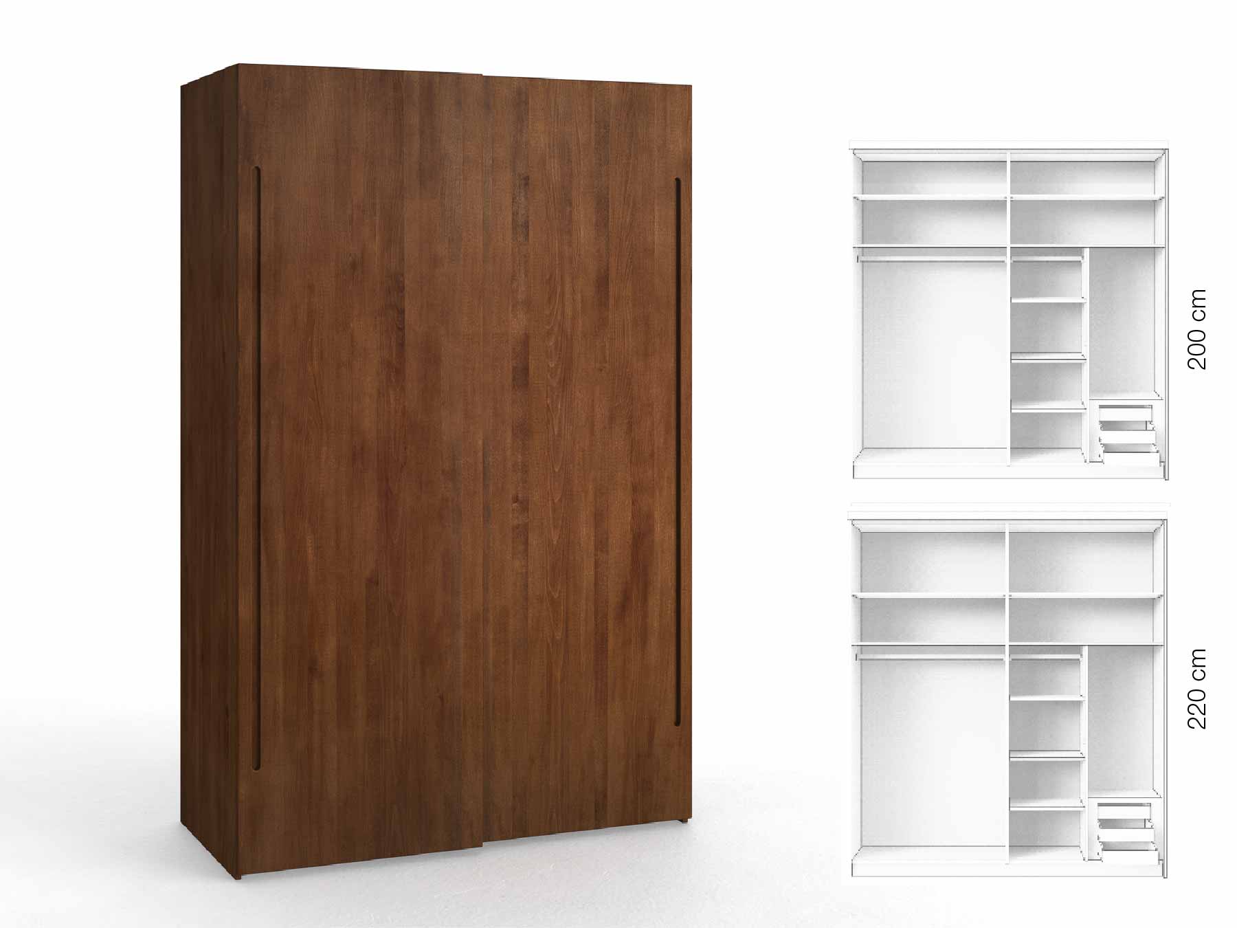 Buchenschrank Dunkel „Ludwig", 2-türig, Höhe 220 cm, Inneneinrichtung: C, Griff C