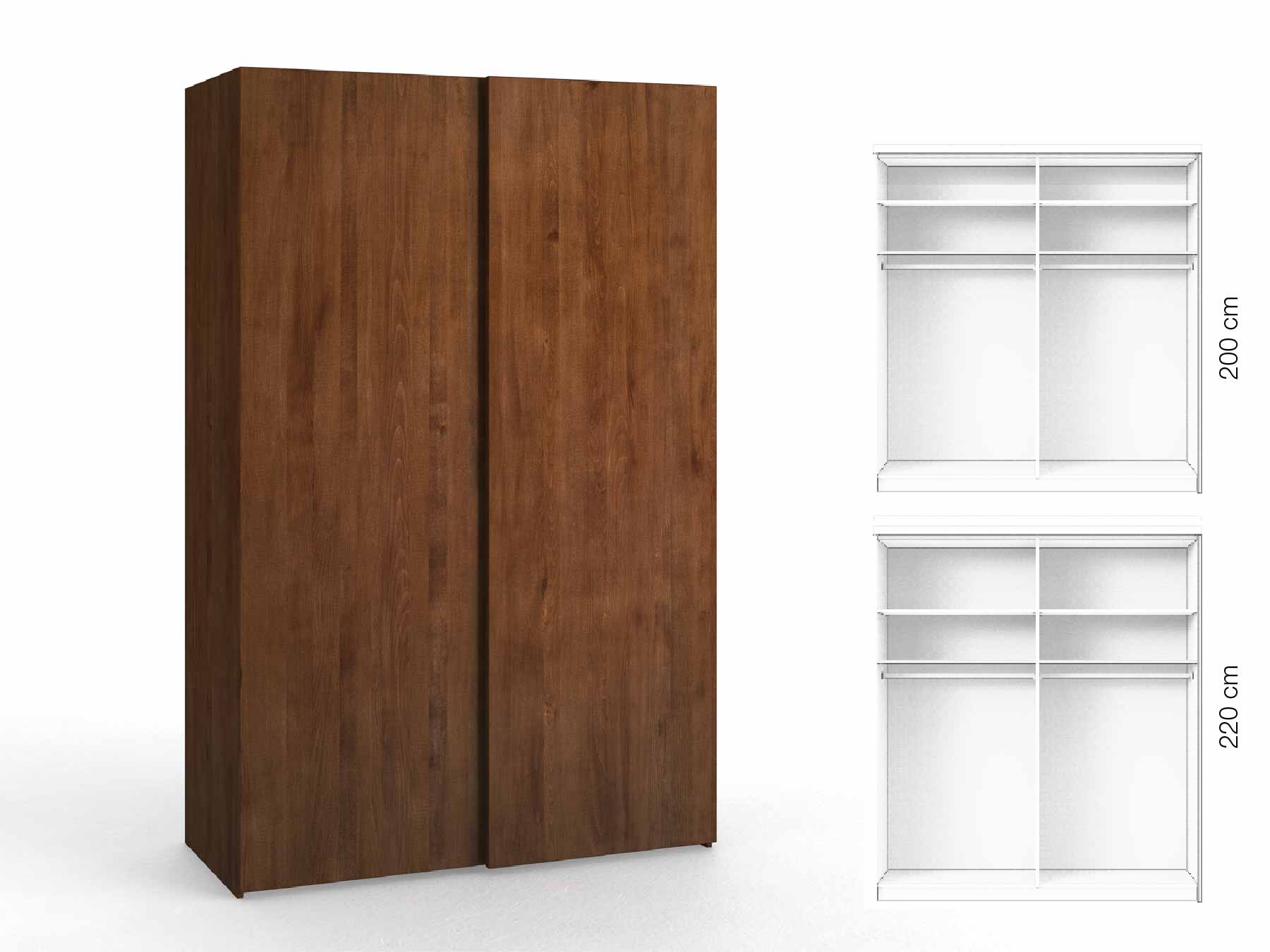 Buchenschrank Dunkel „Ludwig", 2-türig, Höhe 220 cm, Inneneinrichtung: A, Grifflos