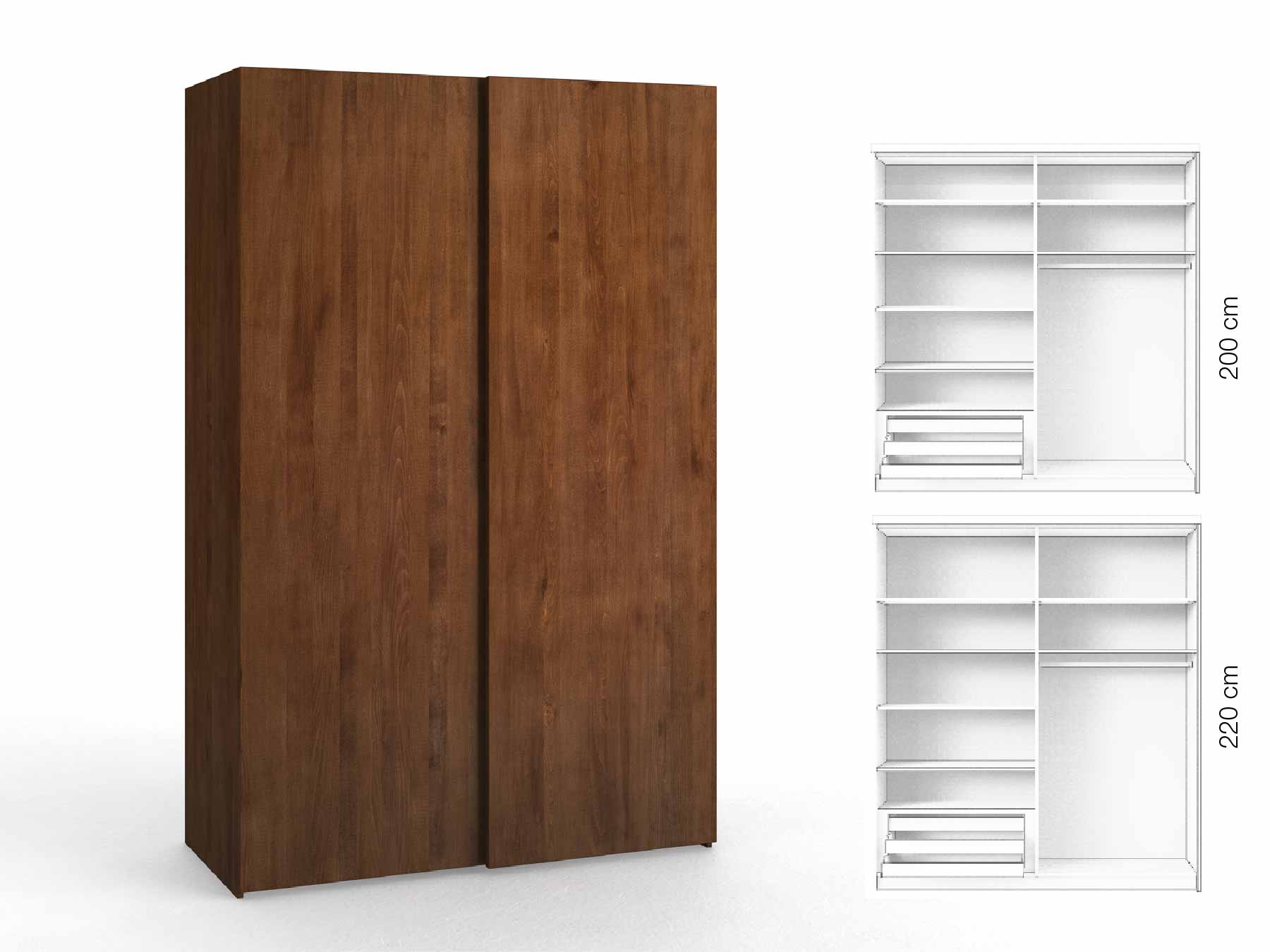 Buchenschrank Dunkel „Ludwig", 2-türig, Höhe 220 cm, Inneneinrichtung: D, Grifflos