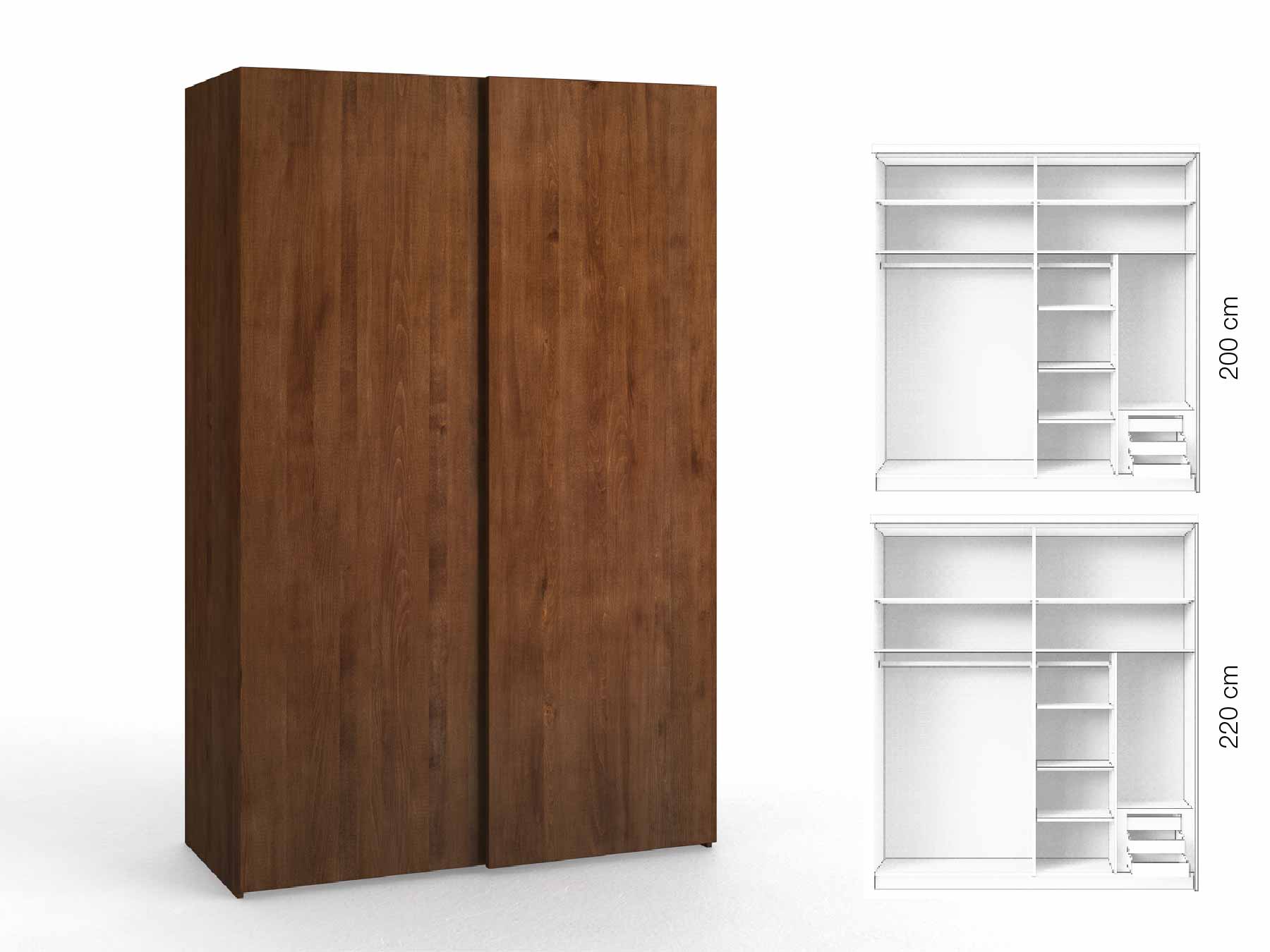 Buchenschrank Dunkel „Ludwig", 2-türig, Höhe 220 cm, Inneneinrichtung: C, Grifflos