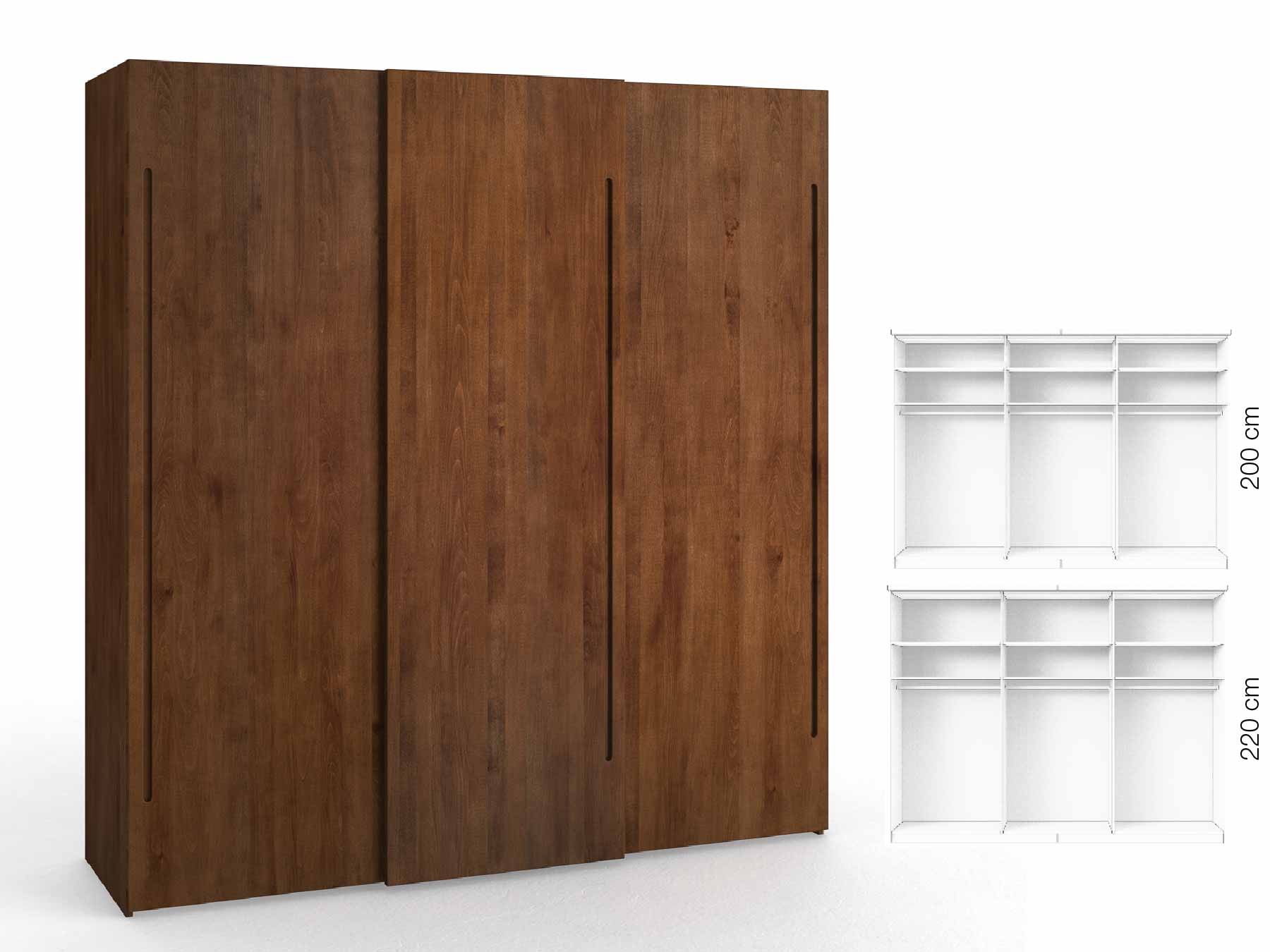 Buchenschrank Dunkel „Ludwig", 3-türig, Höhe 220 cm, Inneneinrichtung: A, Griff C