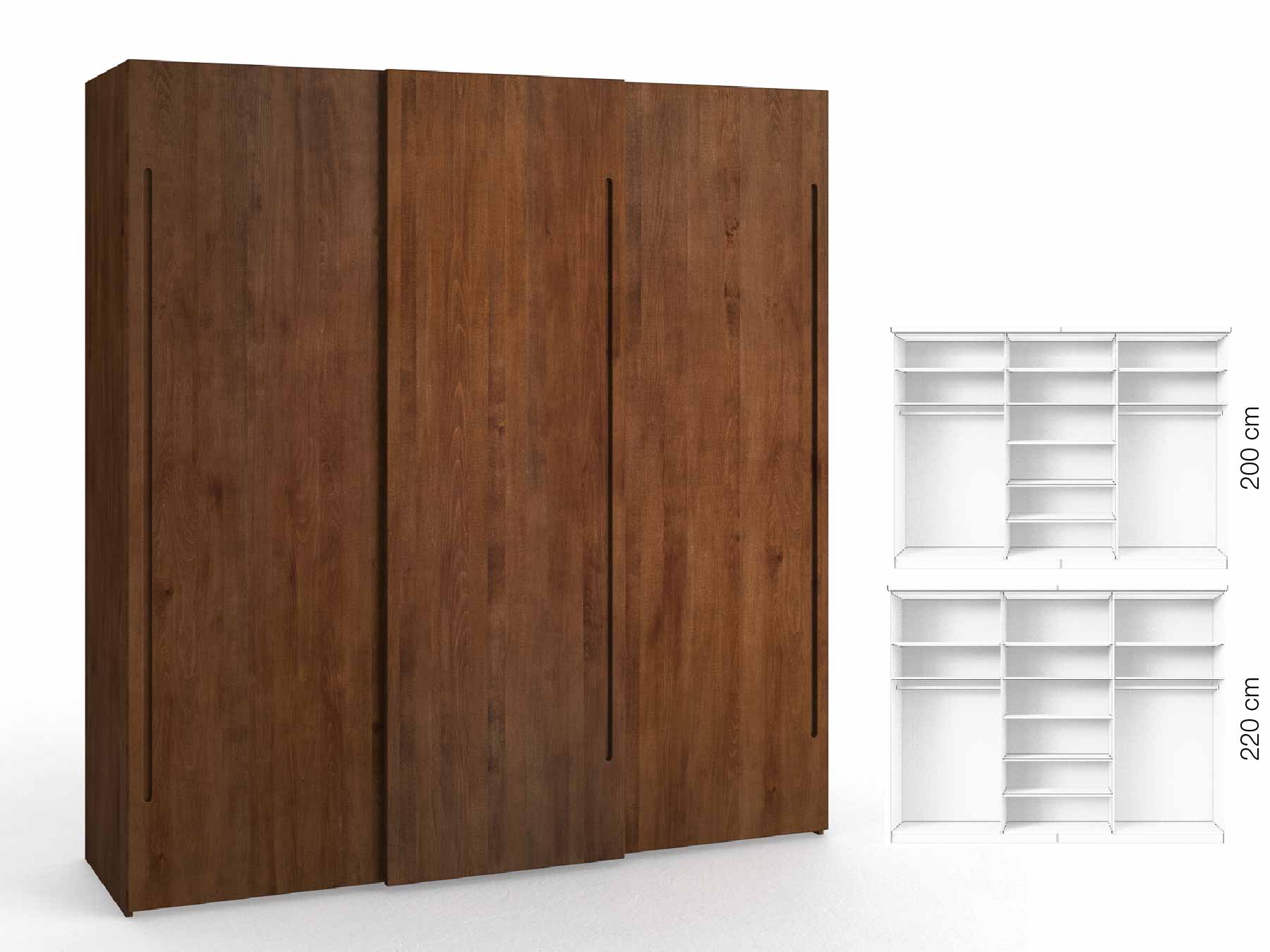 Buchenschrank Dunkel „Ludwig", 3-türig, Höhe 220 cm, Inneneinrichtung: B, Griff C