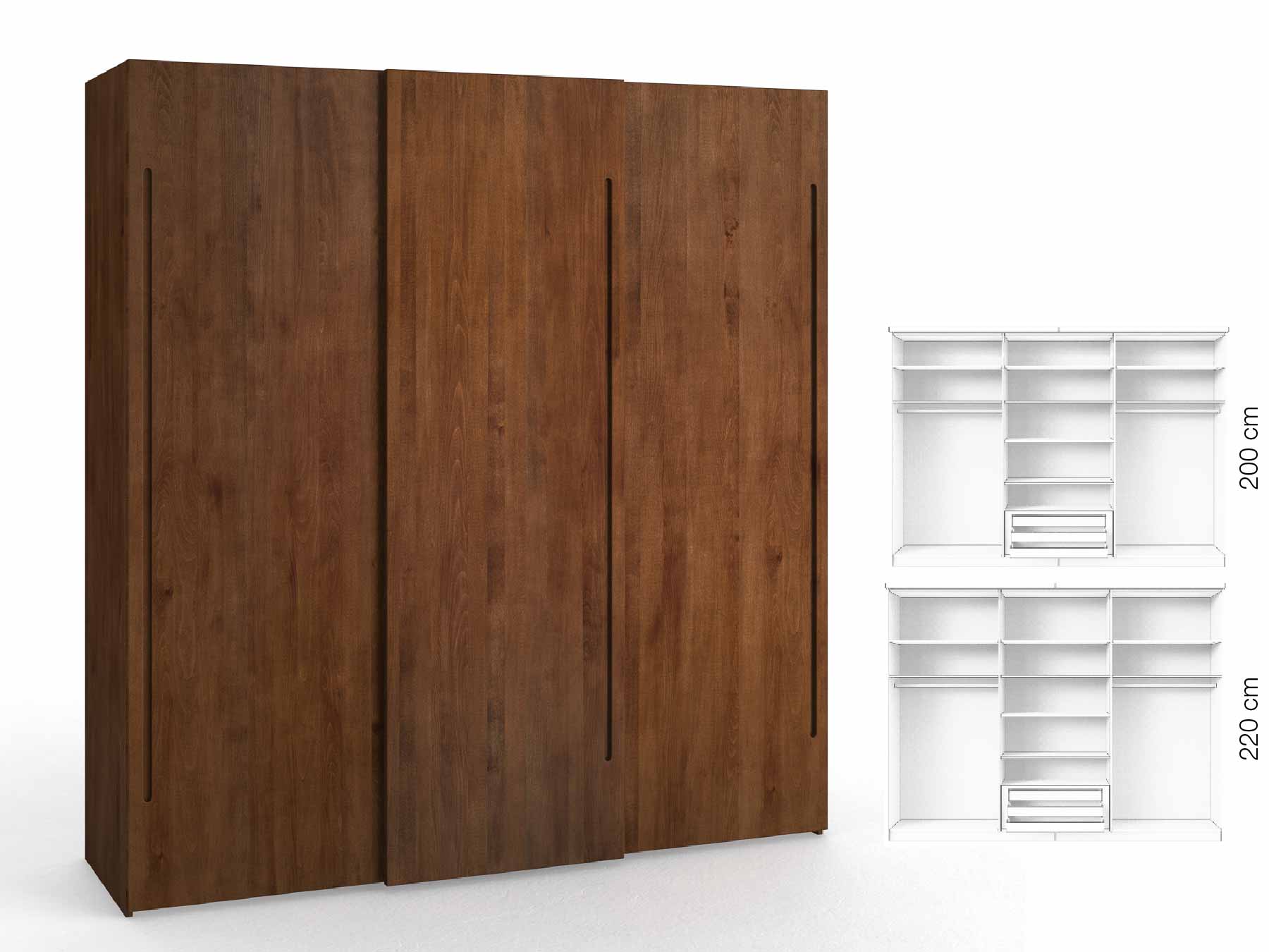 Buchenschrank Dunkel „Ludwig", 3-türig, Höhe 220 cm, Inneneinrichtung: D, Griff C