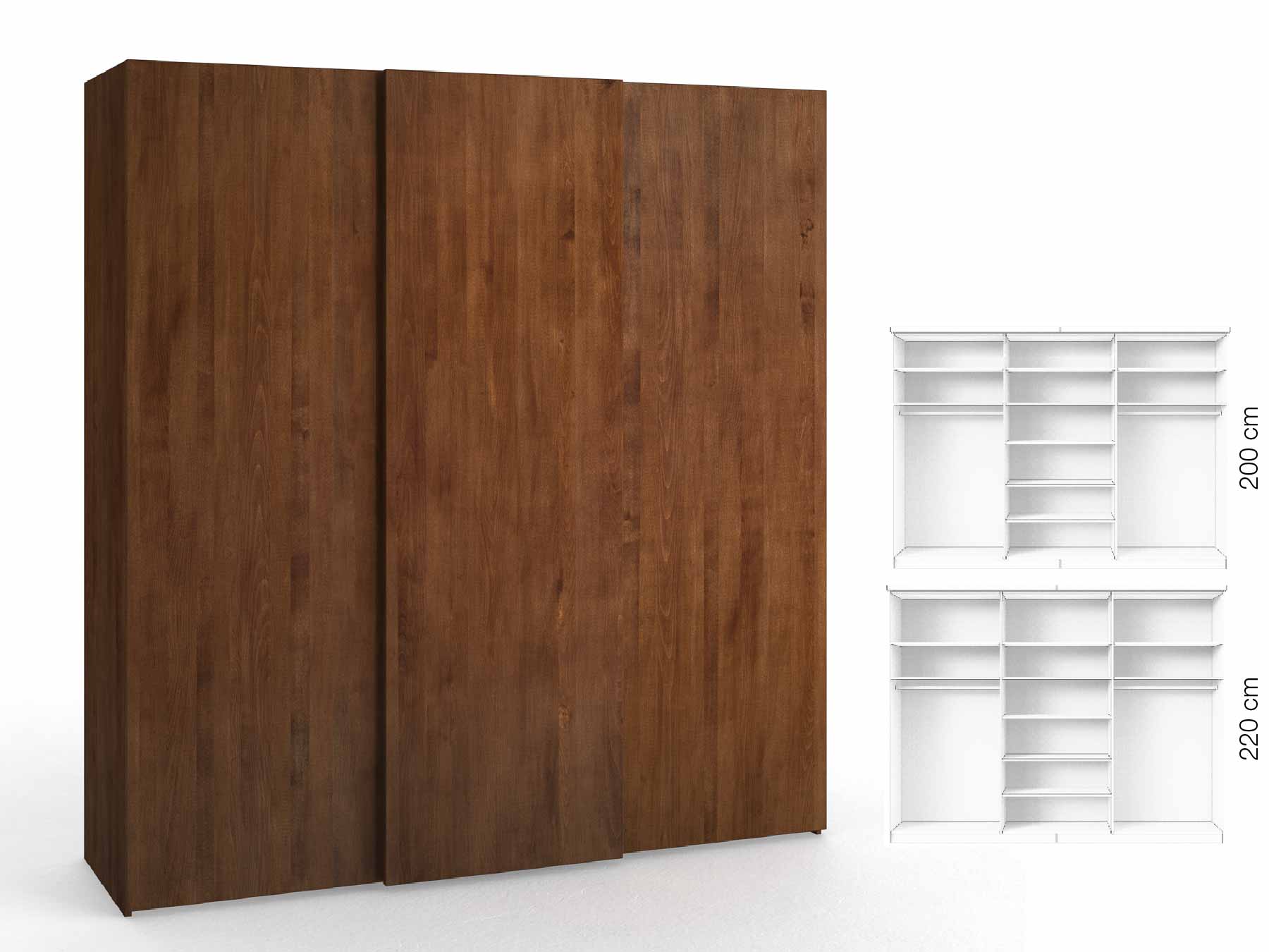 Buchenschrank Dunkel „Ludwig", 3-türig, Höhe 220 cm, Inneneinrichtung: B, Grifflos