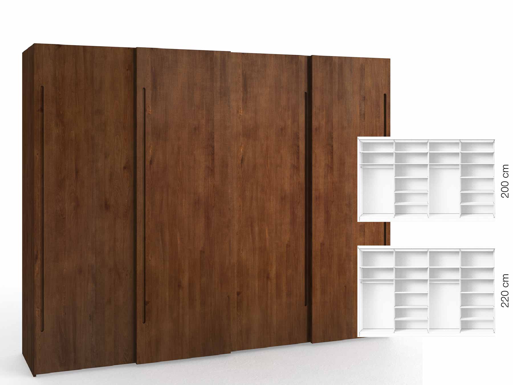 Buchenschrank Dunkel „Ludwig", 4-türig, Höhe 220 cm, Inneneinrichtung: B, Griff C