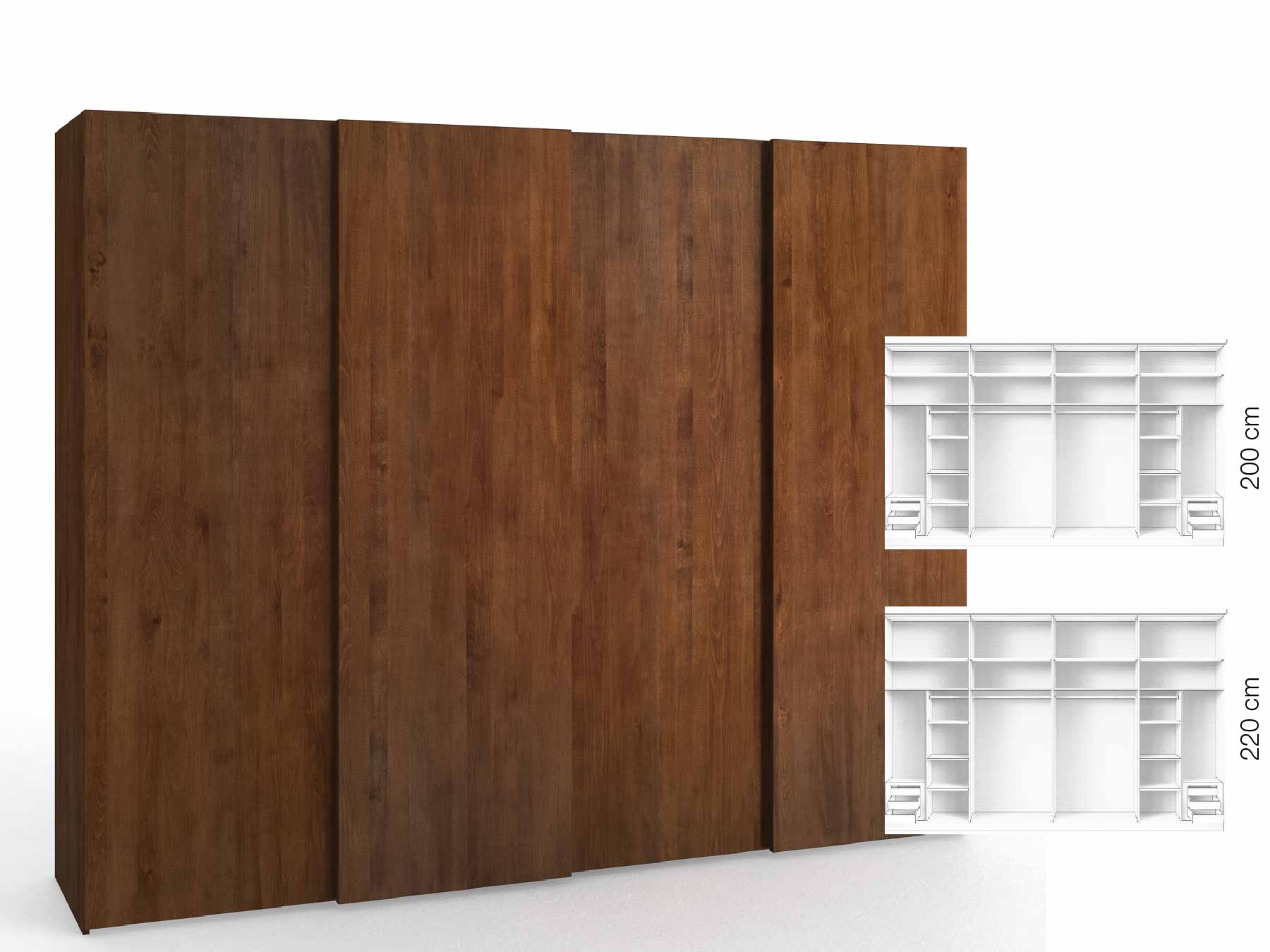 Buchenschrank Dunkel „Ludwig", 4-türig, Höhe 220 cm, Inneneinrichtung: C, Grifflos