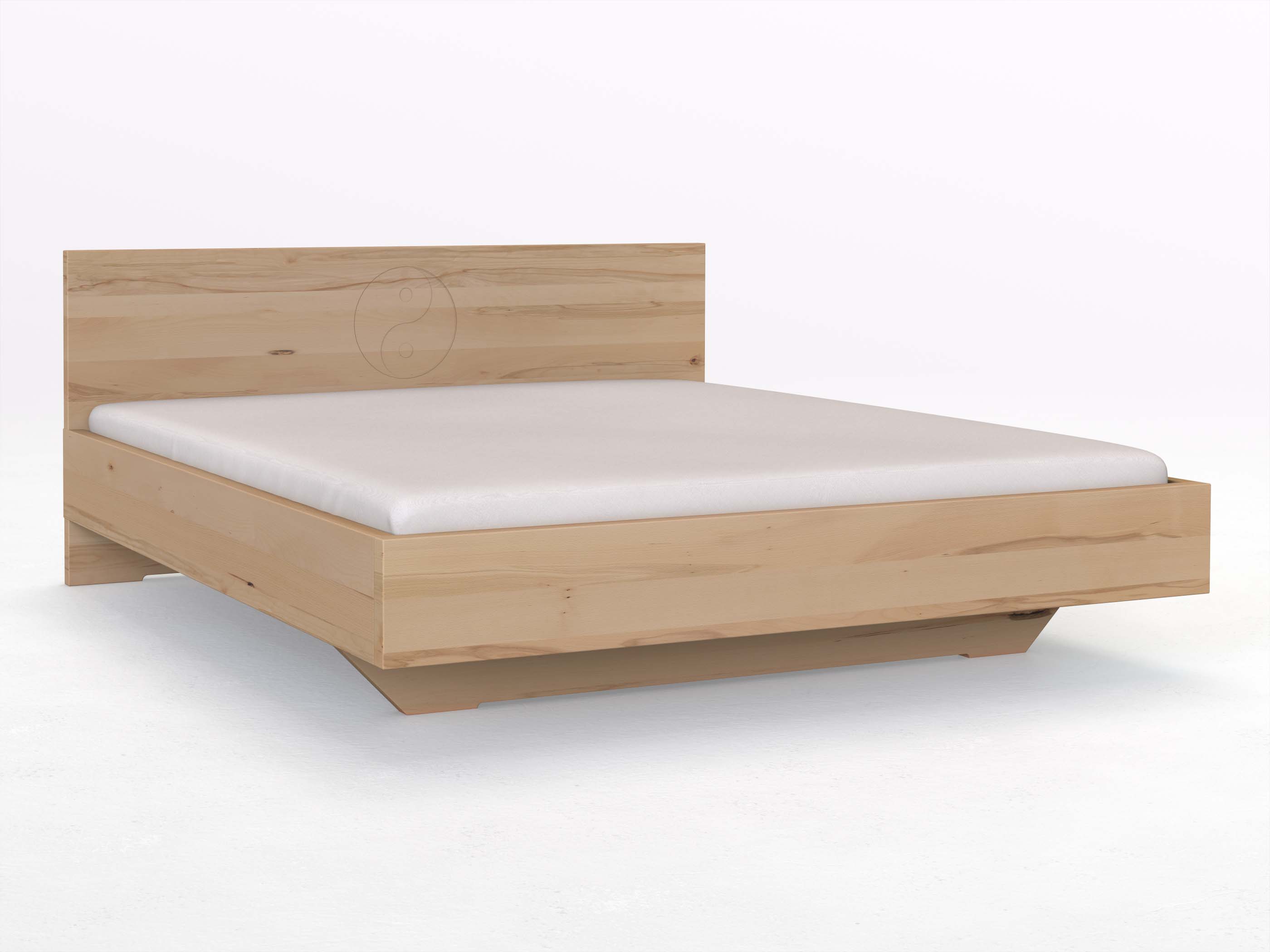 Kernbuchenbett „Lukas“ mit der Gravur „Yin Yang“