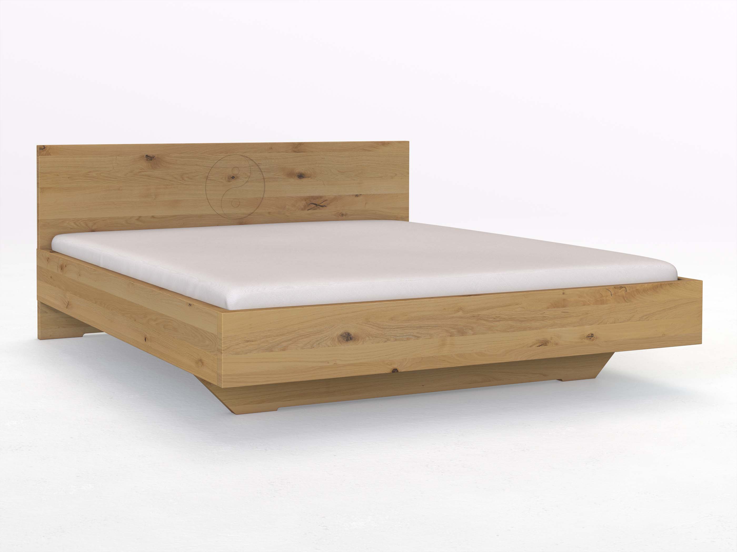 Wildeichenbett Hell „Lukas“ mit der Gravur „Yin Yang“