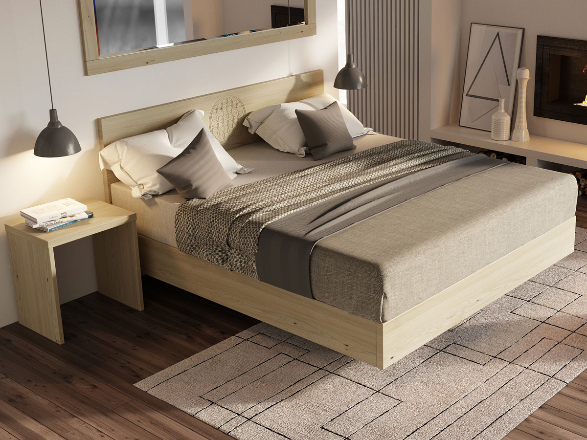 Schlafzimmer mit Kastanienbett „Lukas“ Boxspring mit Gravur