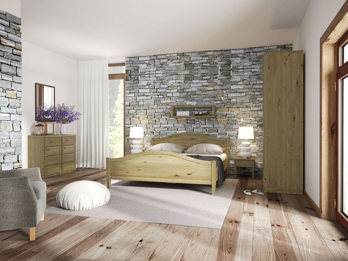 Schlafzimmer mit Wildeichenholzbett "Martina" 180 x 200 cm