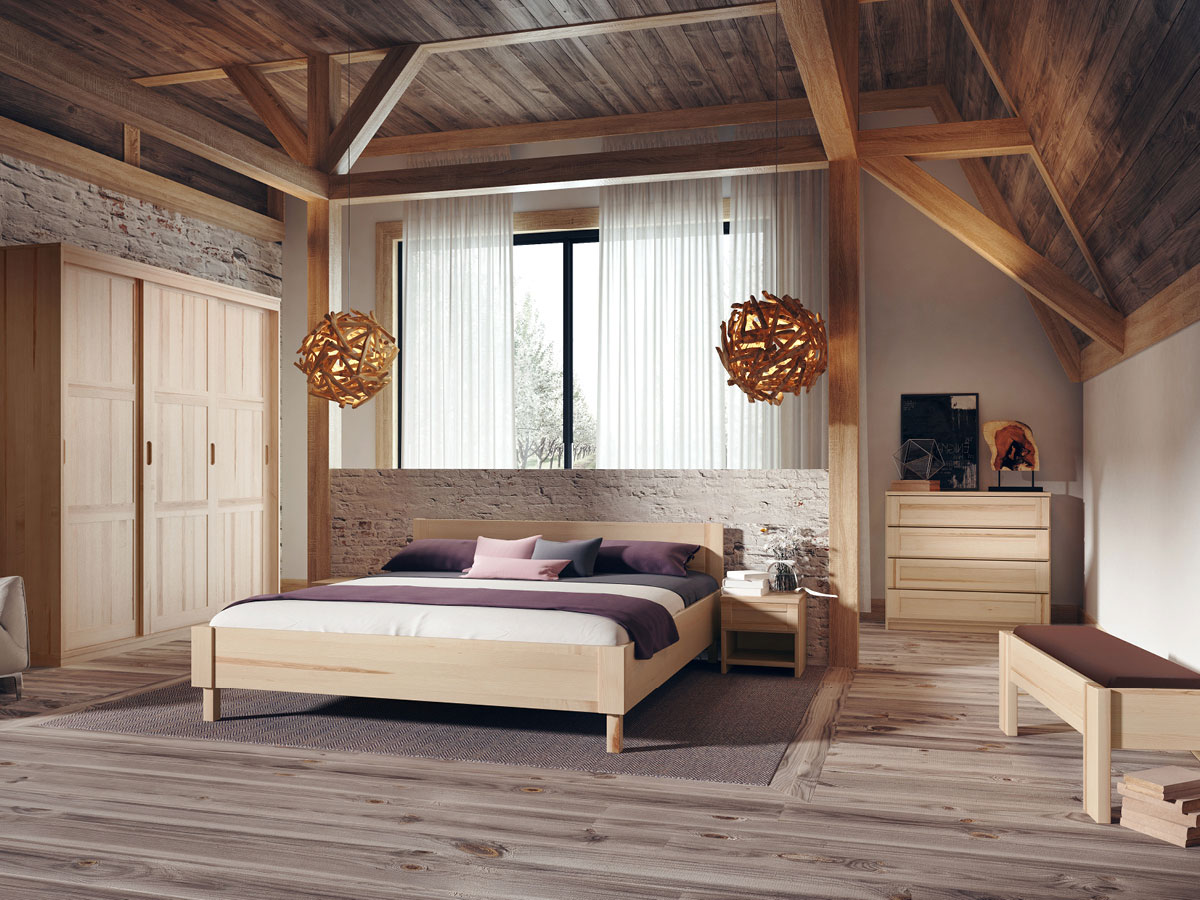 Schlafzimmer mit Eschenholzbett "Max" 180 x 200 cm