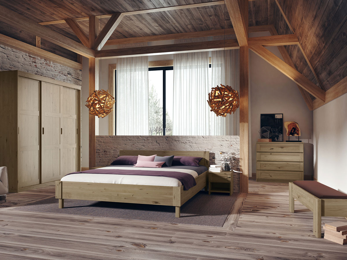 Schlafzimmer mit Wildeichenholzbett "Max" 180 x 200 cm