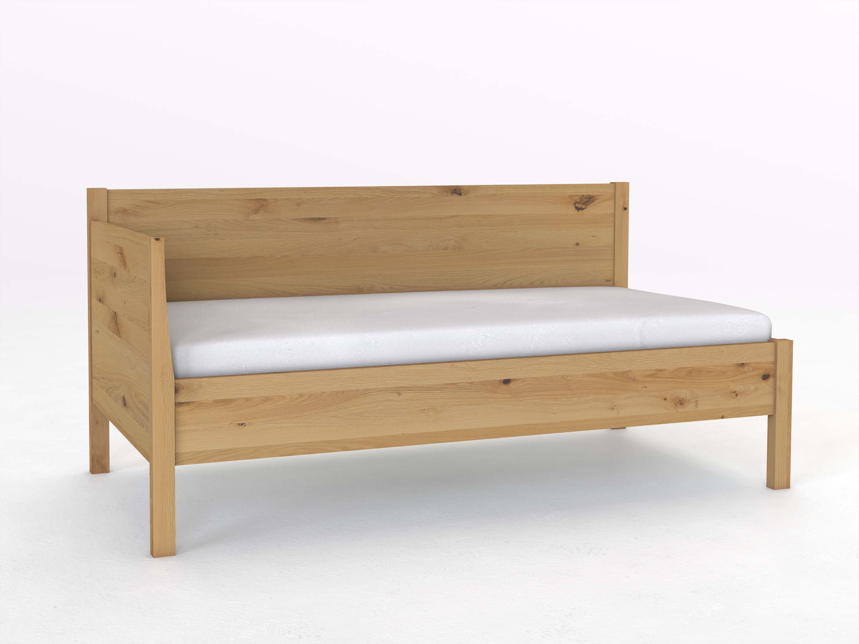 Sofabett „Melanie“ aus Wildeiche Hell in den Maßen 90 x 200 cm - mit Armlehne links