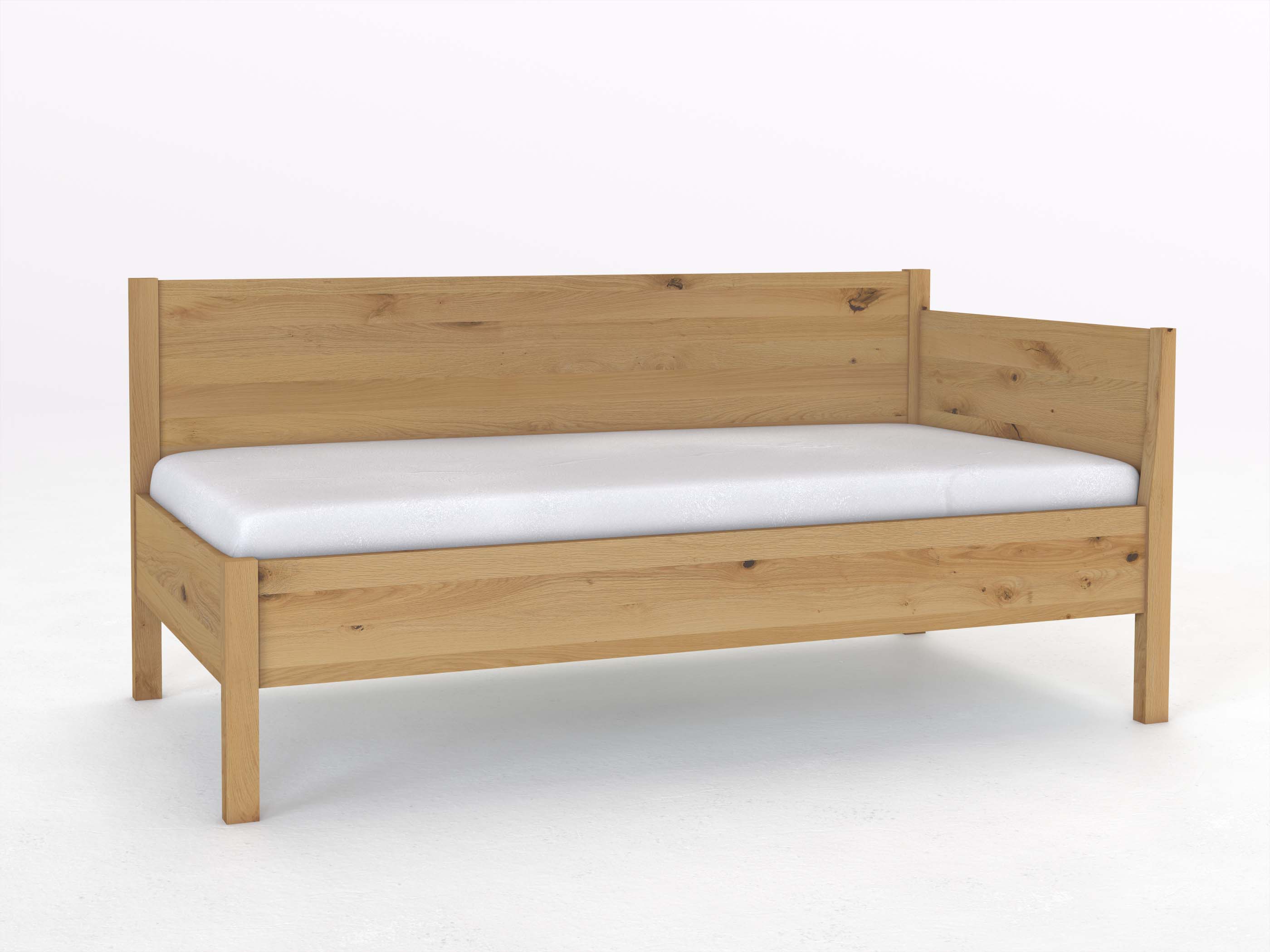 Sofabett „Melanie“ aus Wildeiche Hell in den Maßen 90 x 200 cm - mit Armlehne rechts