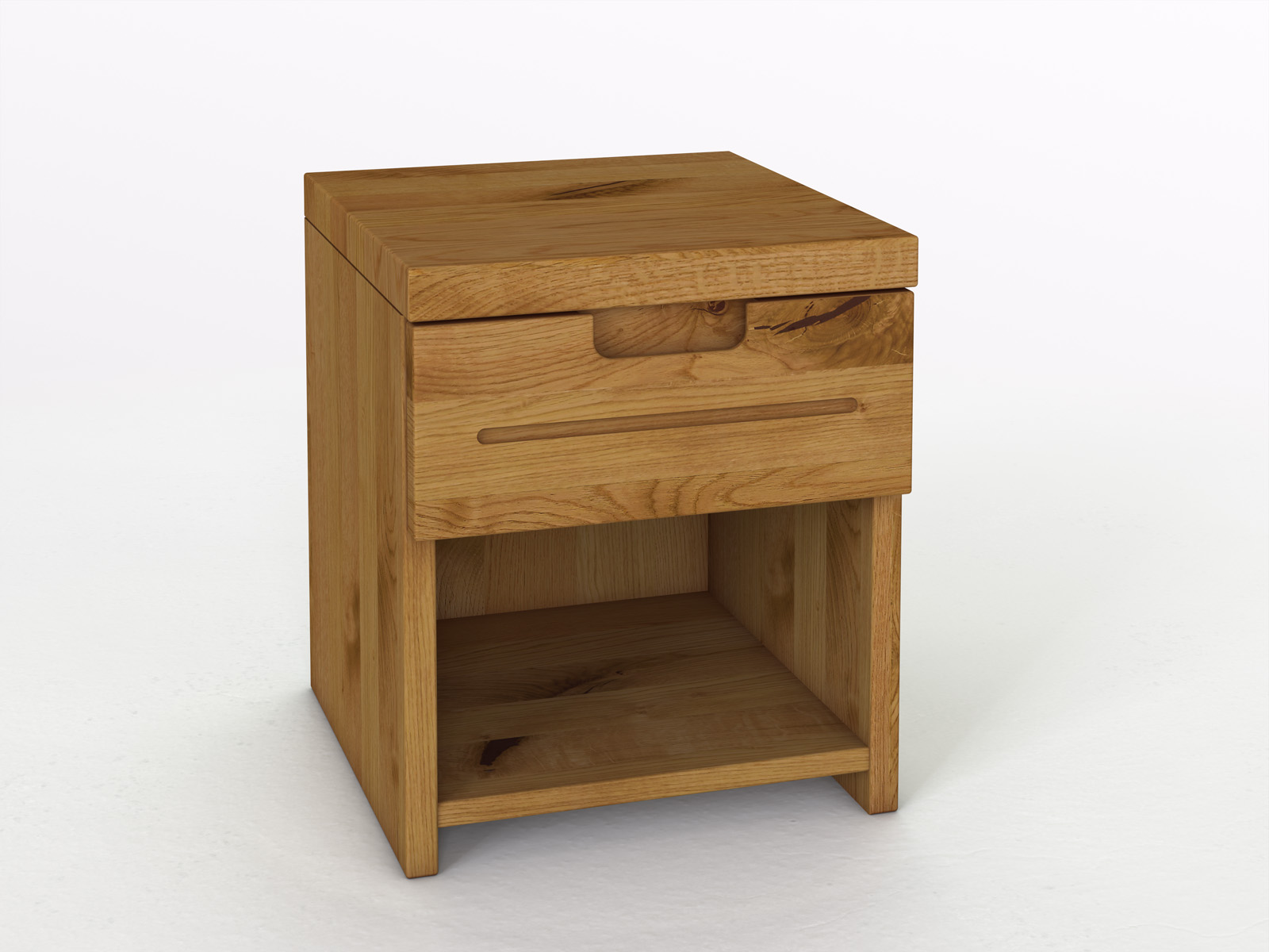 Nachttisch „Lukas“ aus Wildeiche in Komforthöhe, mit einer Schublade