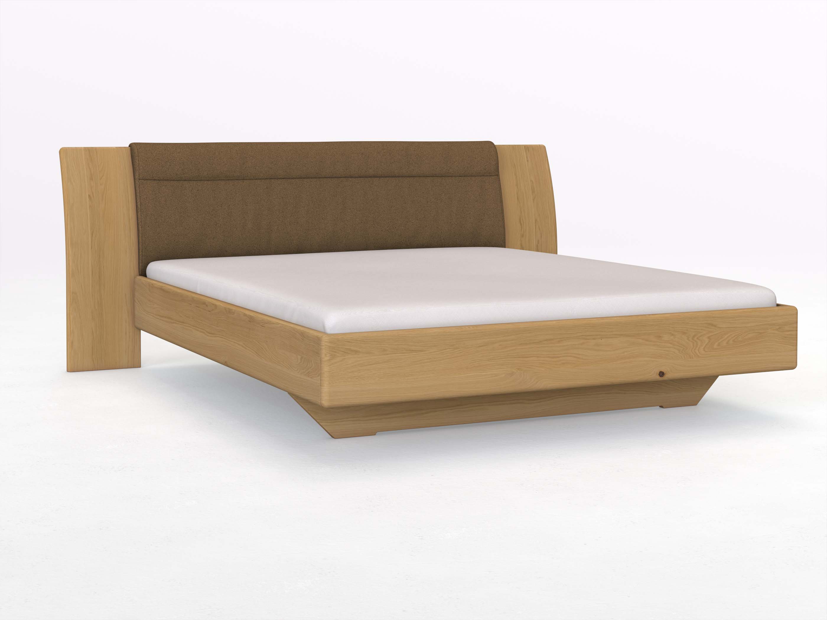 Eichenbett Hell „Nadja“ in 180 x 200 cm, mit Stoff: Schafschurwolle „Loden“ in der Farbe Zimtrinde