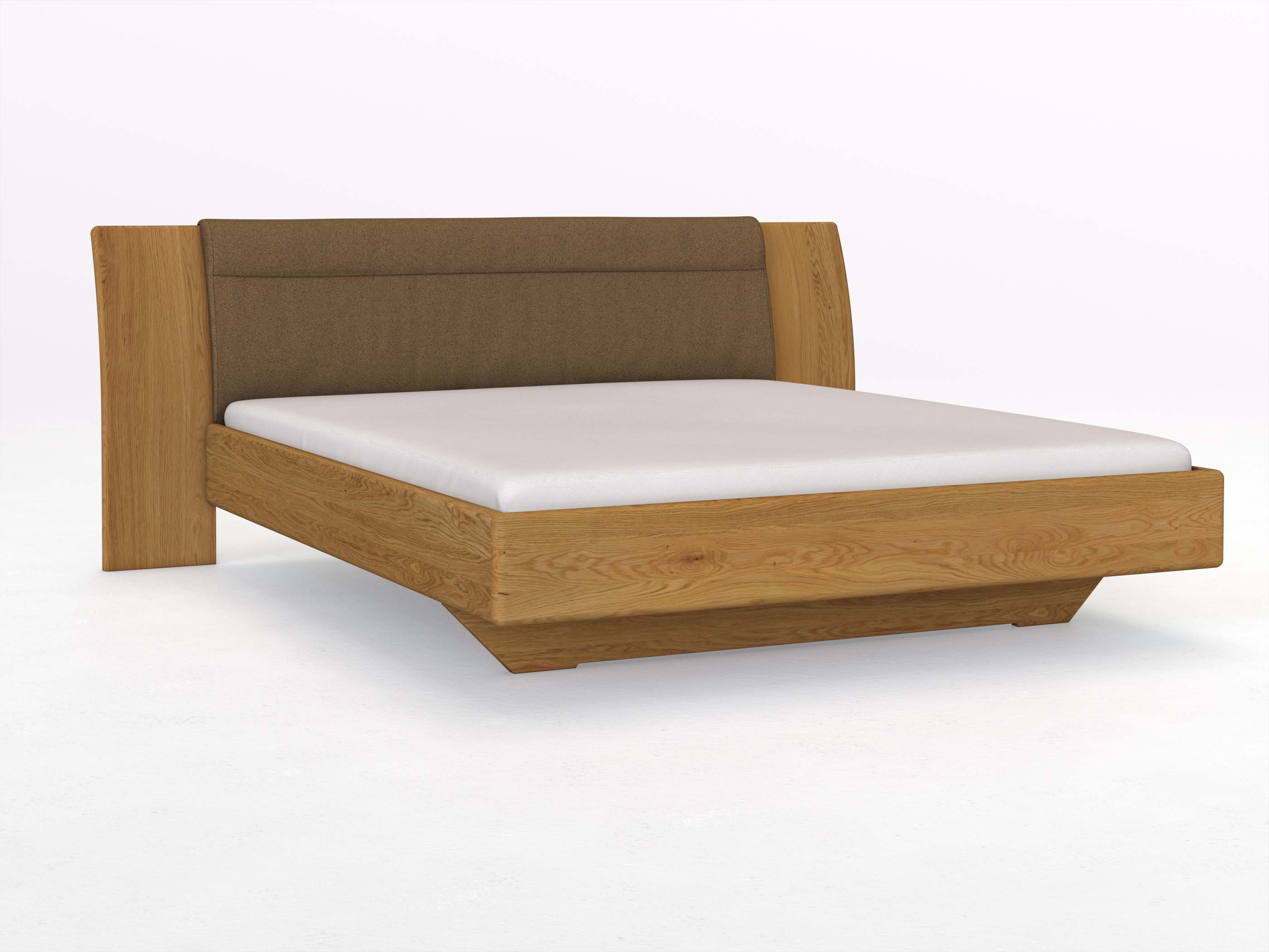 Eichenbett „Nadja“ in 180 x 200 cm, mit Stoff: Schafschurwolle „Loden“ in der Farbe Zimtrinde