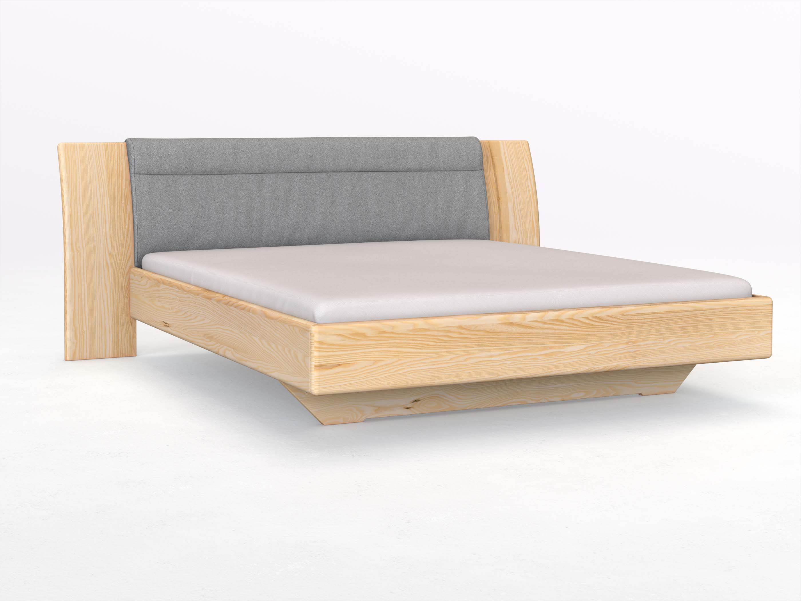 Eschenbett „Nadja“ in 180 x 200 cm, mit Stoff: Schafschurwolle „Loden“ in der Farbe Nebelgrau