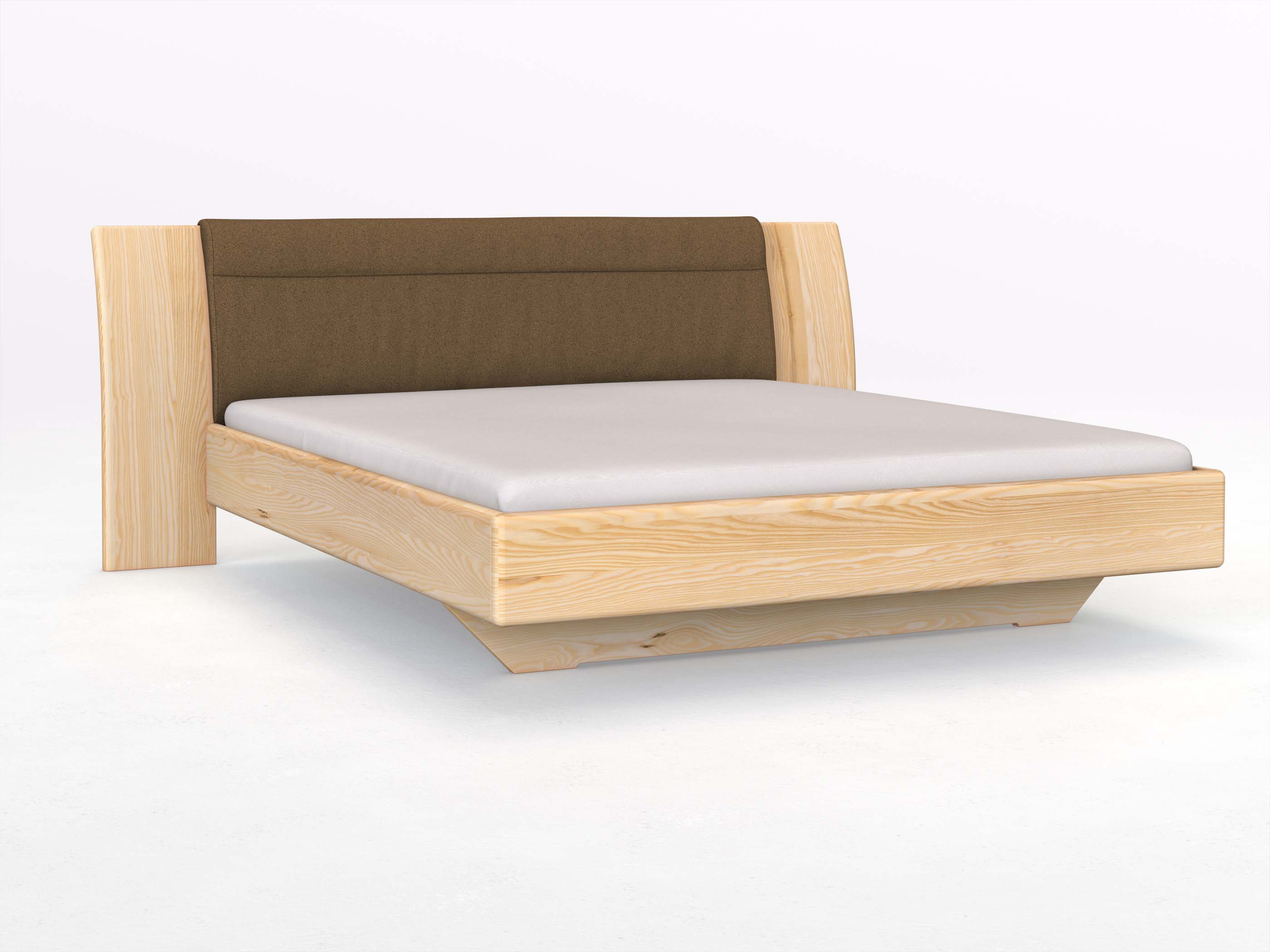Eschenbett „Nadja“ in 180 x 200 cm, mit Stoff: Schafschurwolle „Loden“ in der Farbe Zimtrinde