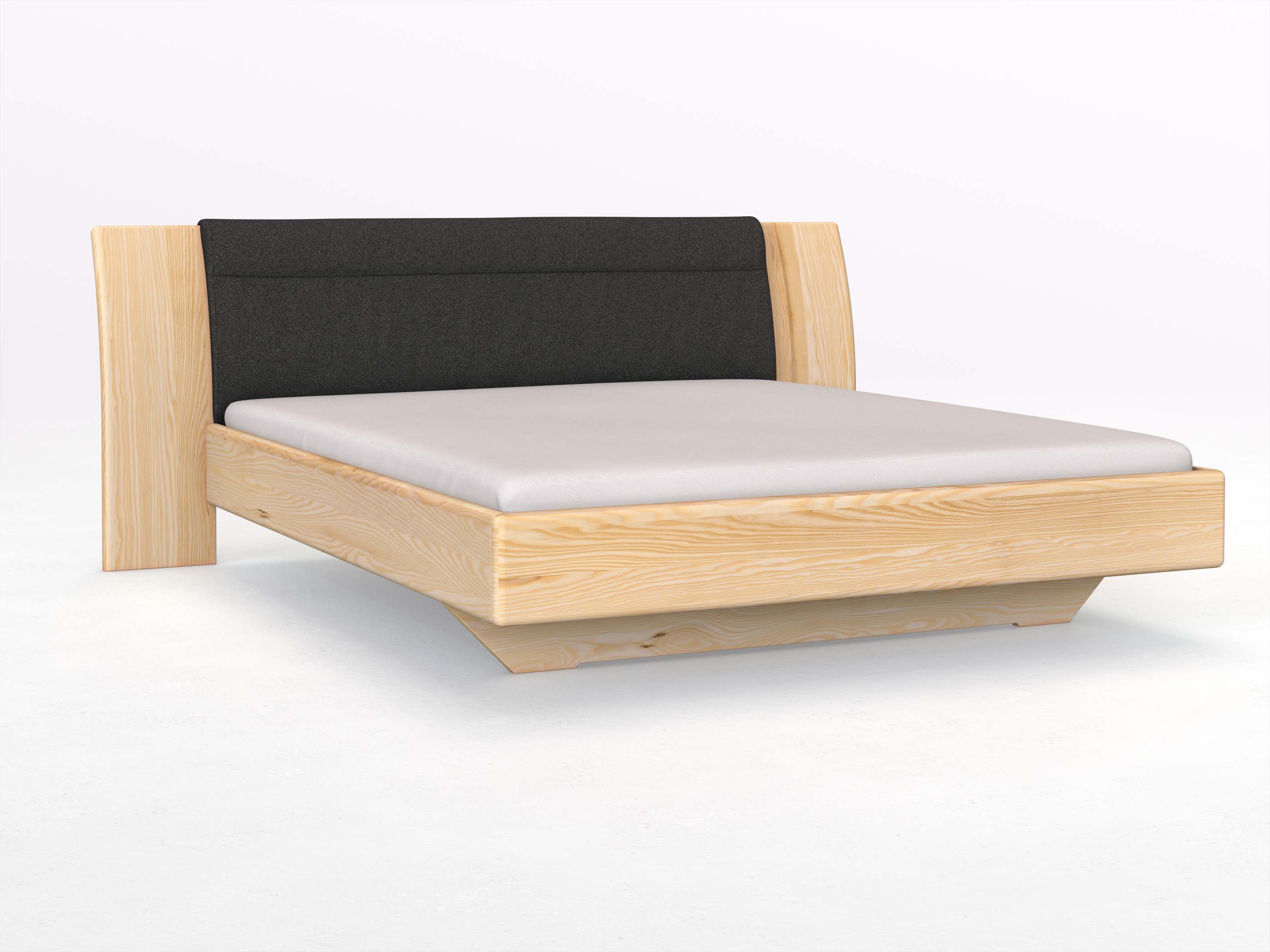 Eschenbett „Nadja“ in 180 x 200 cm, mit Stoff: Schafschurwolle „Loden“ in der Farbe Anthrazit
