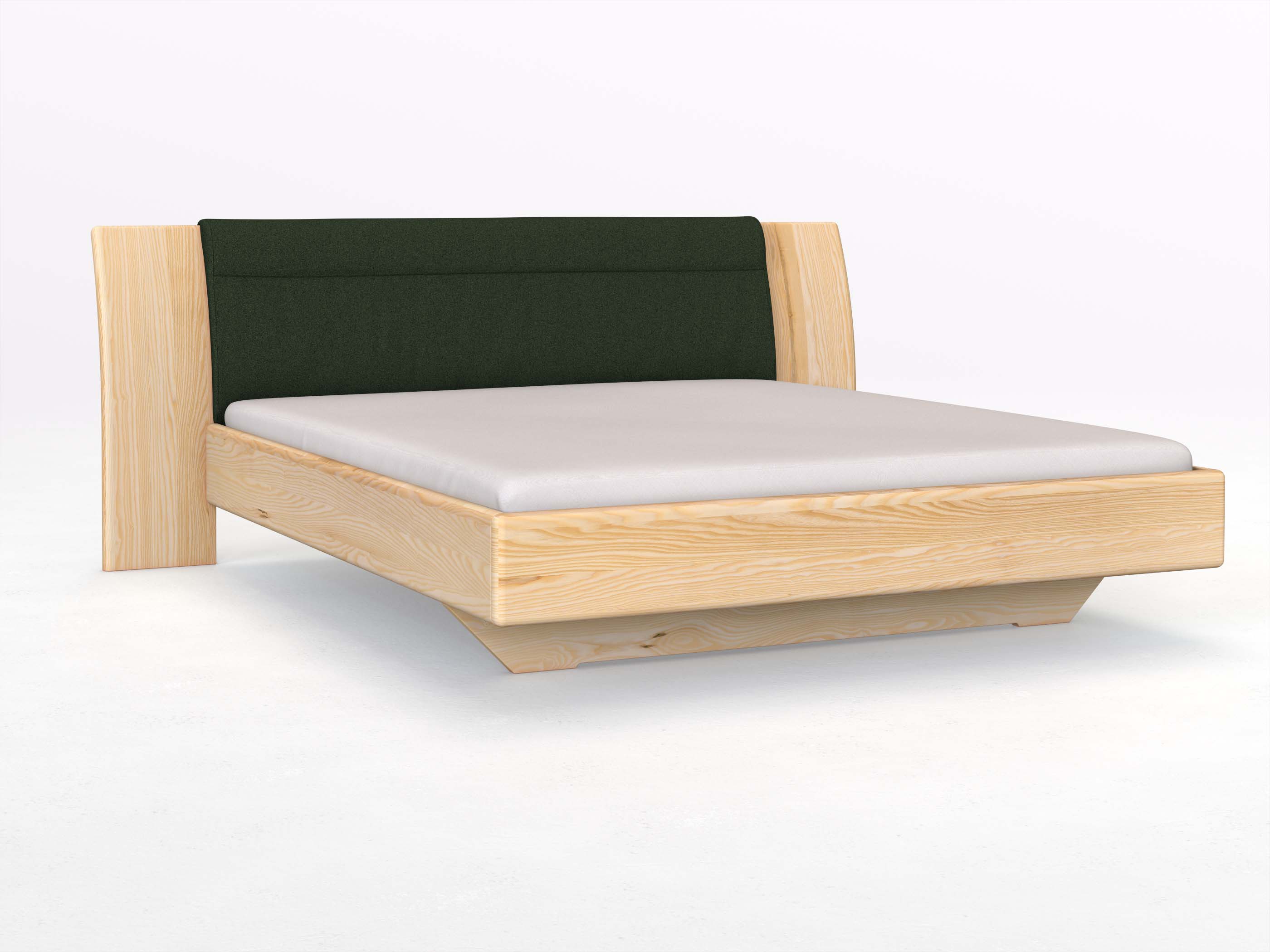 Eschenbett „Nadja“ in 180 x 200 cm, mit Stoff: Schafschurwolle „Loden“ in der Farbe Tannenwald