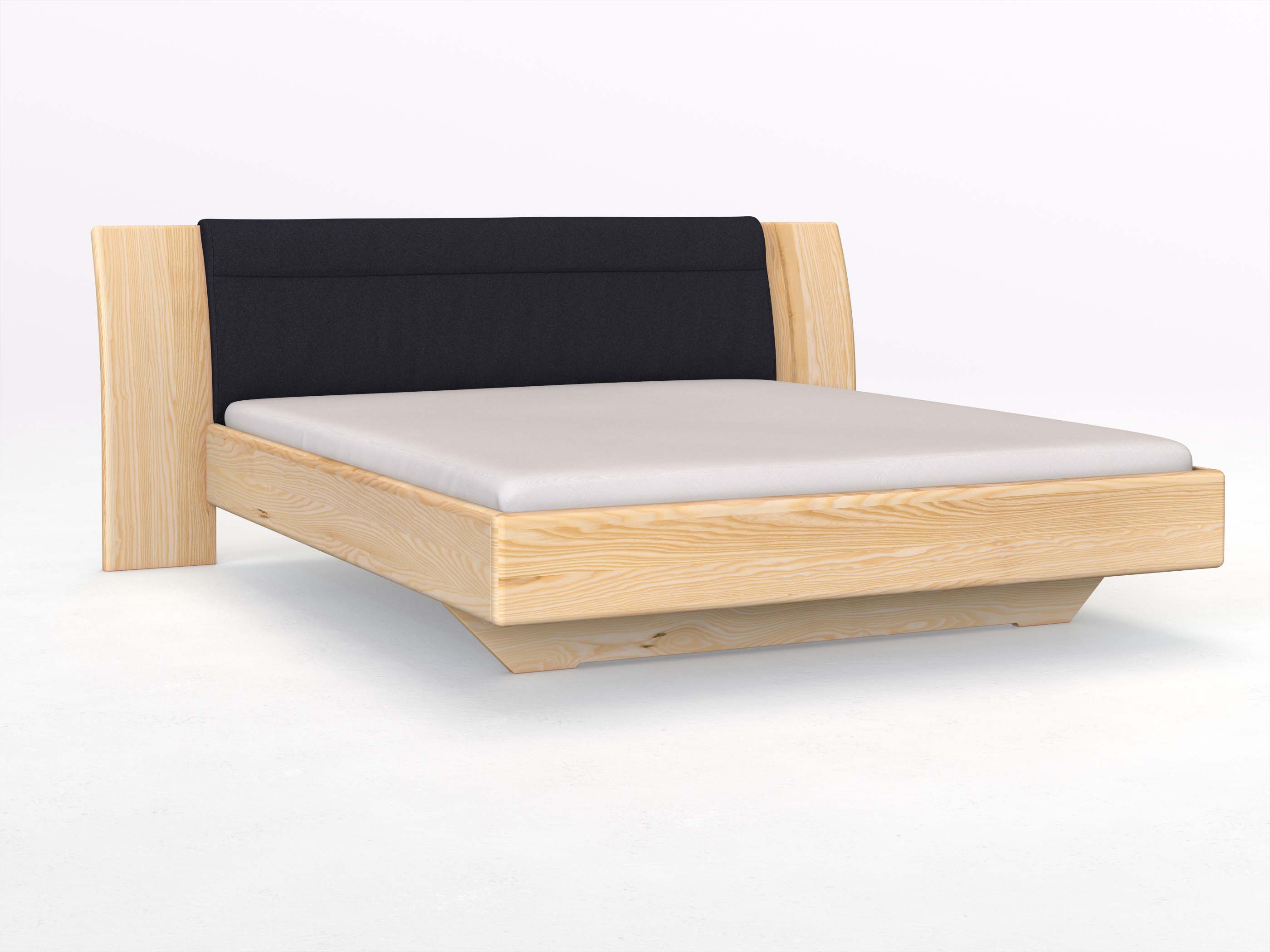 Eschenbett „Nadja“ in 180 x 200 cm, mit Stoff: Schafschurwolle „Loden“ in der Farbe Nachtblau