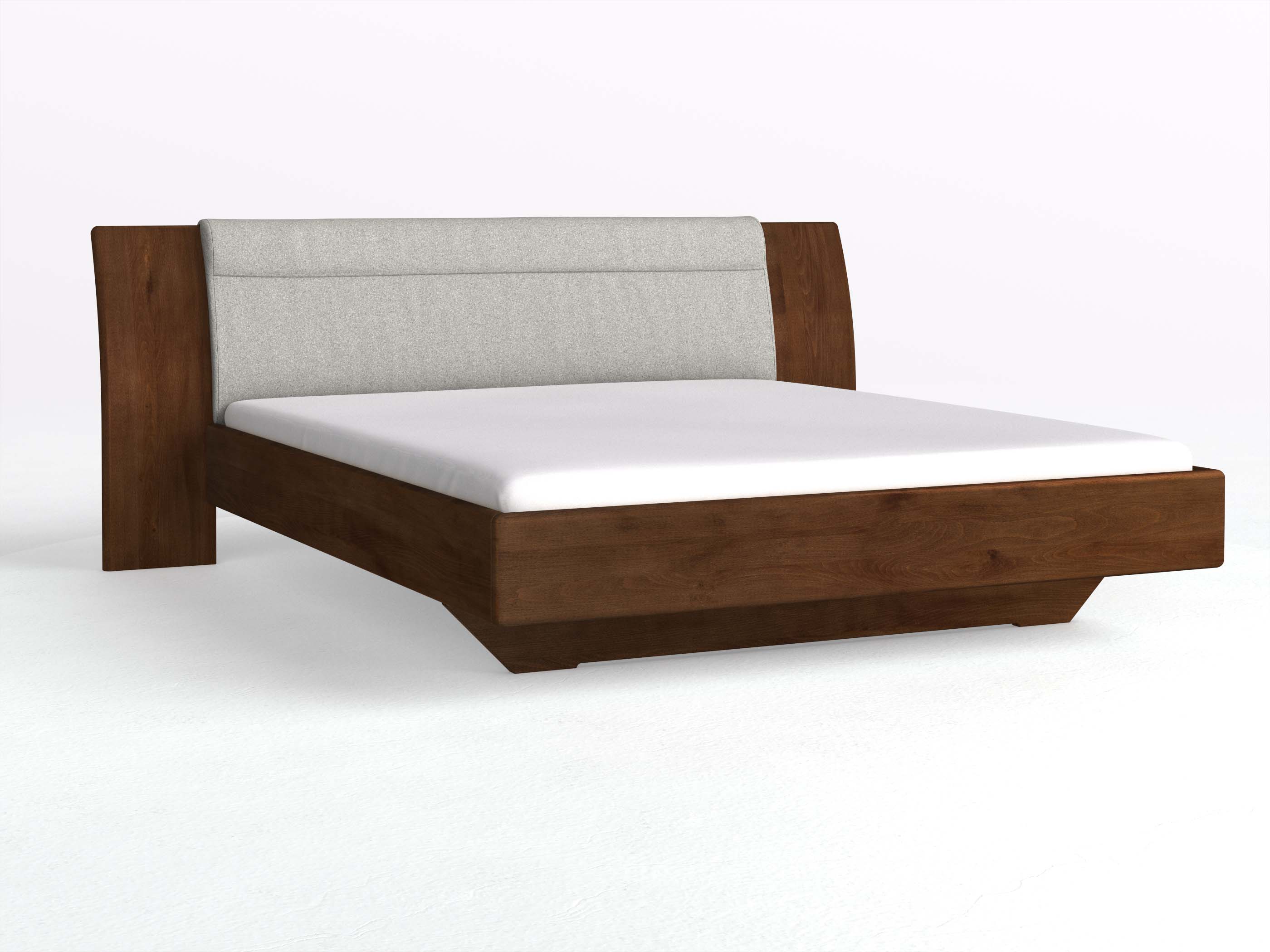 Buchenbett Dunkle „Nadja“ in 180 x 200 cm, mit Stoff: Schafschurwolle „Loden“ in der Farbe Nebelgrau