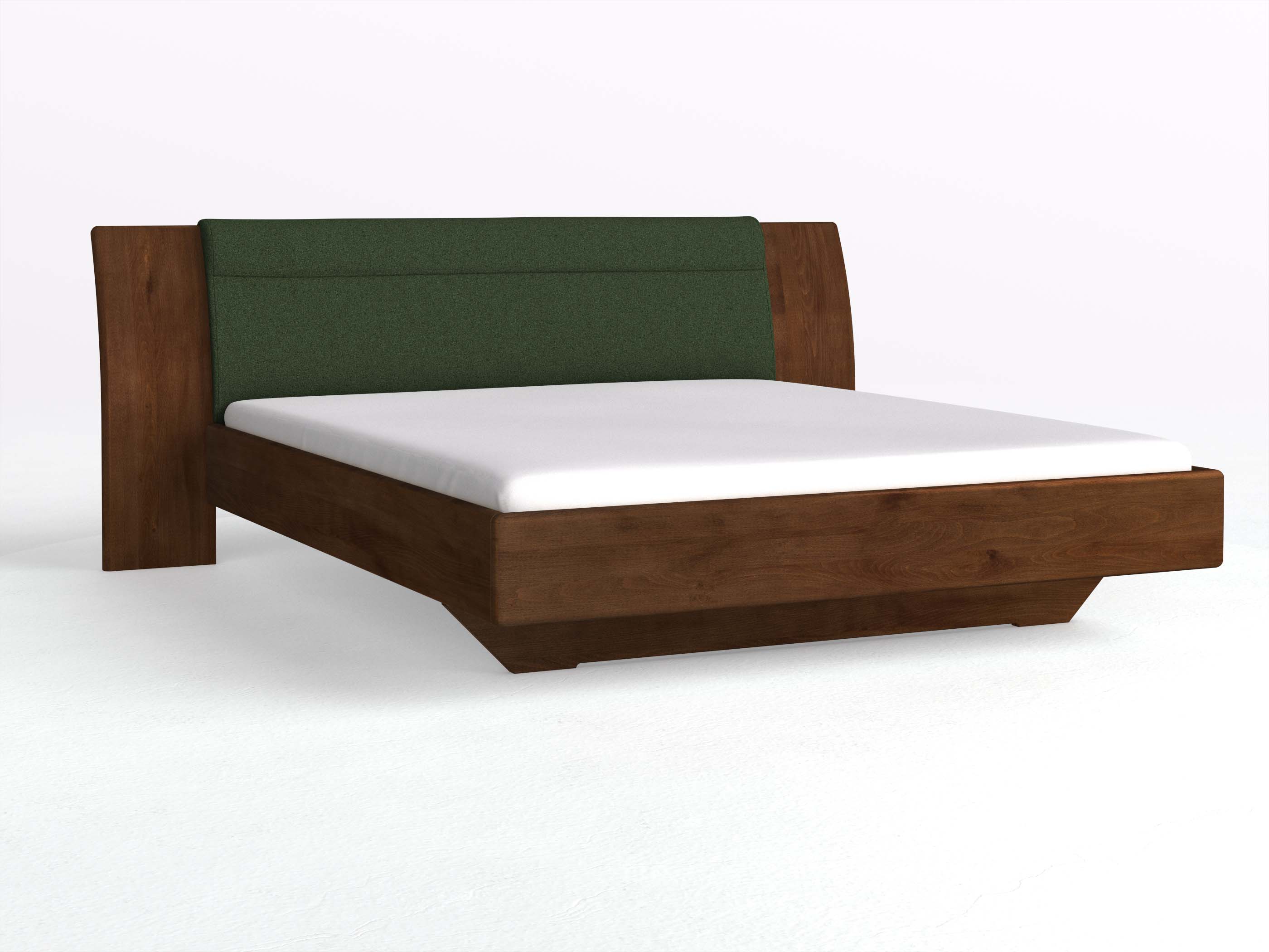 Buchenbett Dunkle „Nadja“ in 180 x 200 cm, mit Stoff: Schafschurwolle „Loden“ in der Farbe Tannenwald