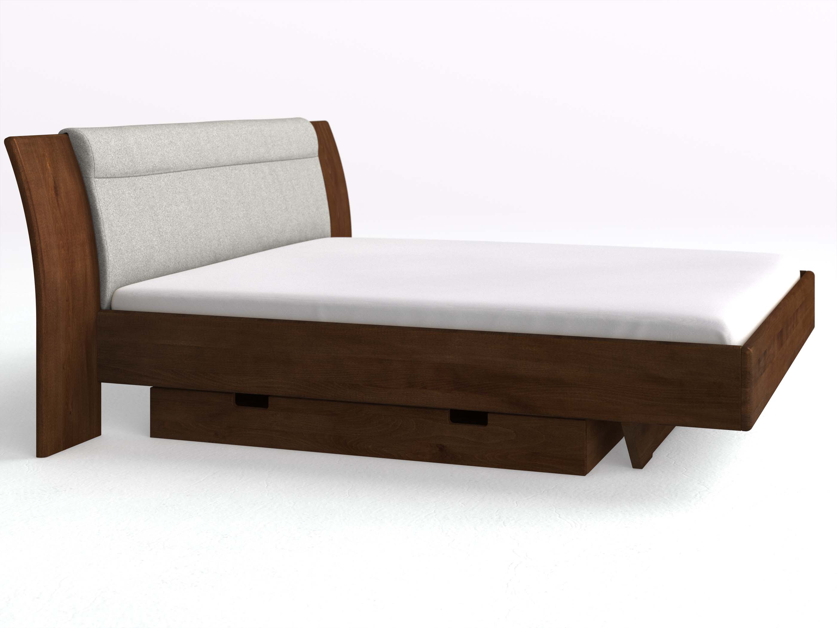 Buchenbett Dunkel „Nadja“ in 180 x 200 cm, mit langer Unterbettkommode