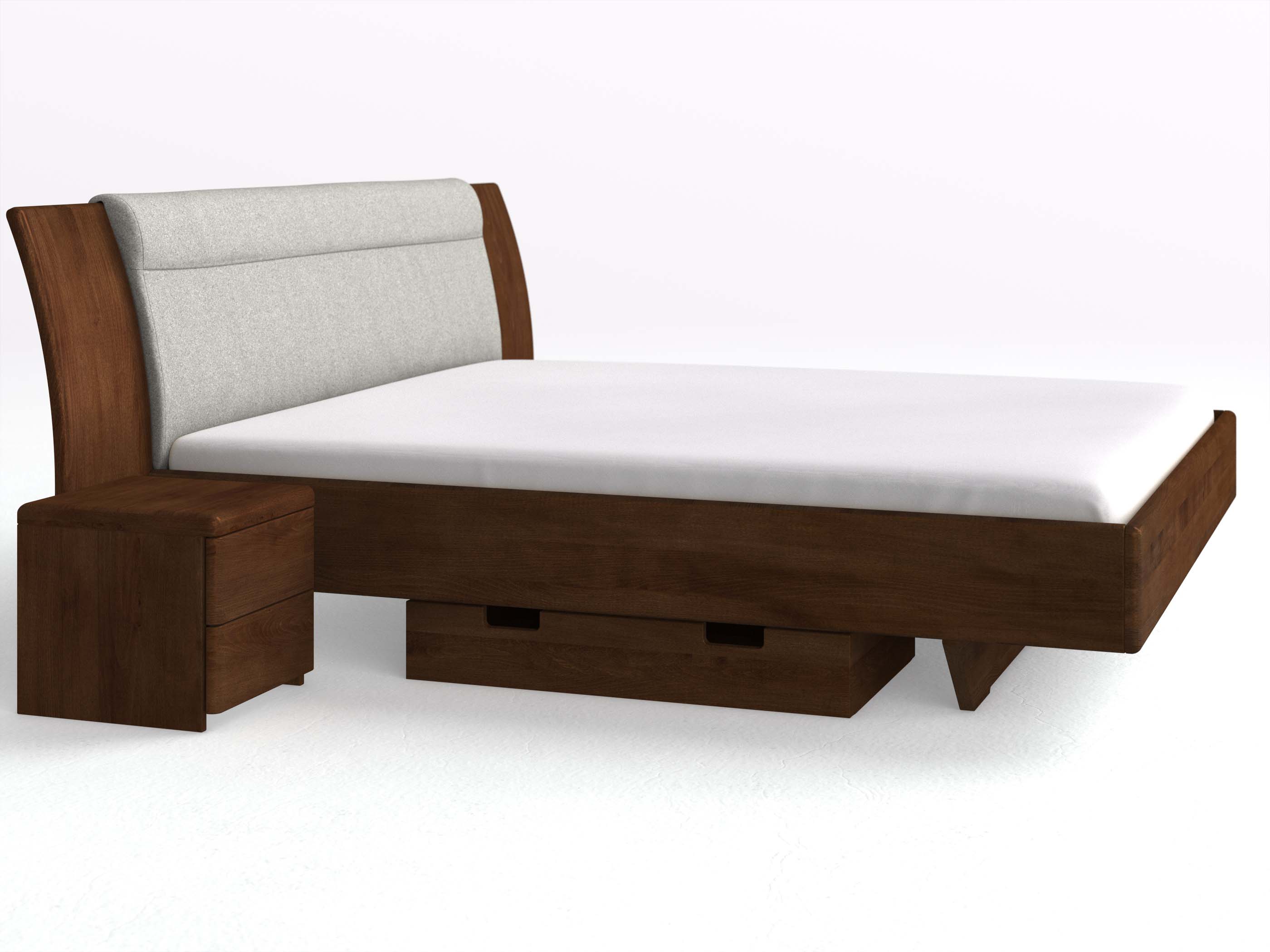 Buchenbett Dunkel „Nadja“ in 180 x 200 cm, mit kurzer Unterbettkommode