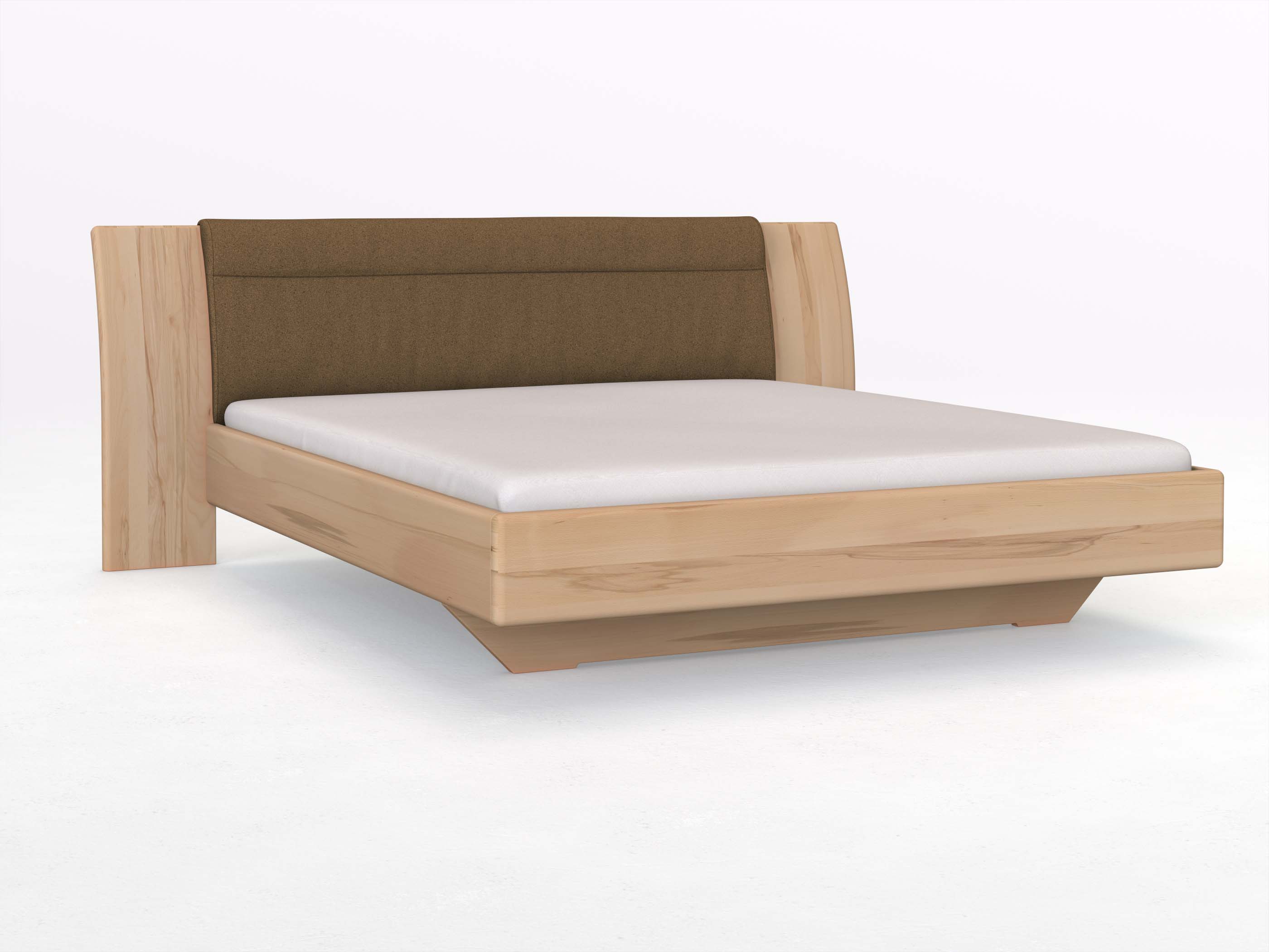Buchenbett „Nadja“ in 180 x 200 cm, mit Stoff: Schafschurwolle „Loden“ in der Farbe Zimtrinde
