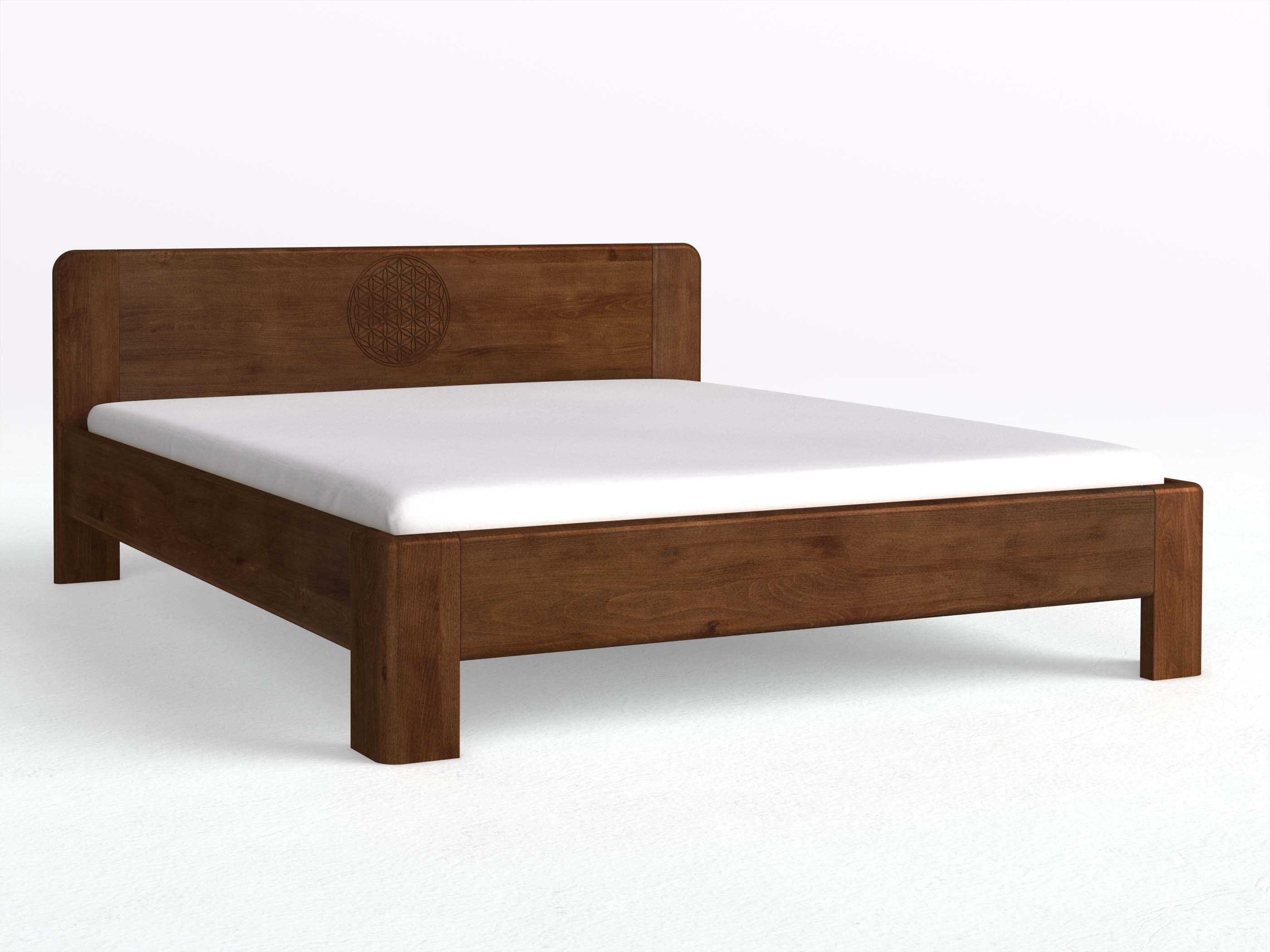 Buchenbett Dunkel „Niklas“ mit der Gravur „Blume des Lebens“