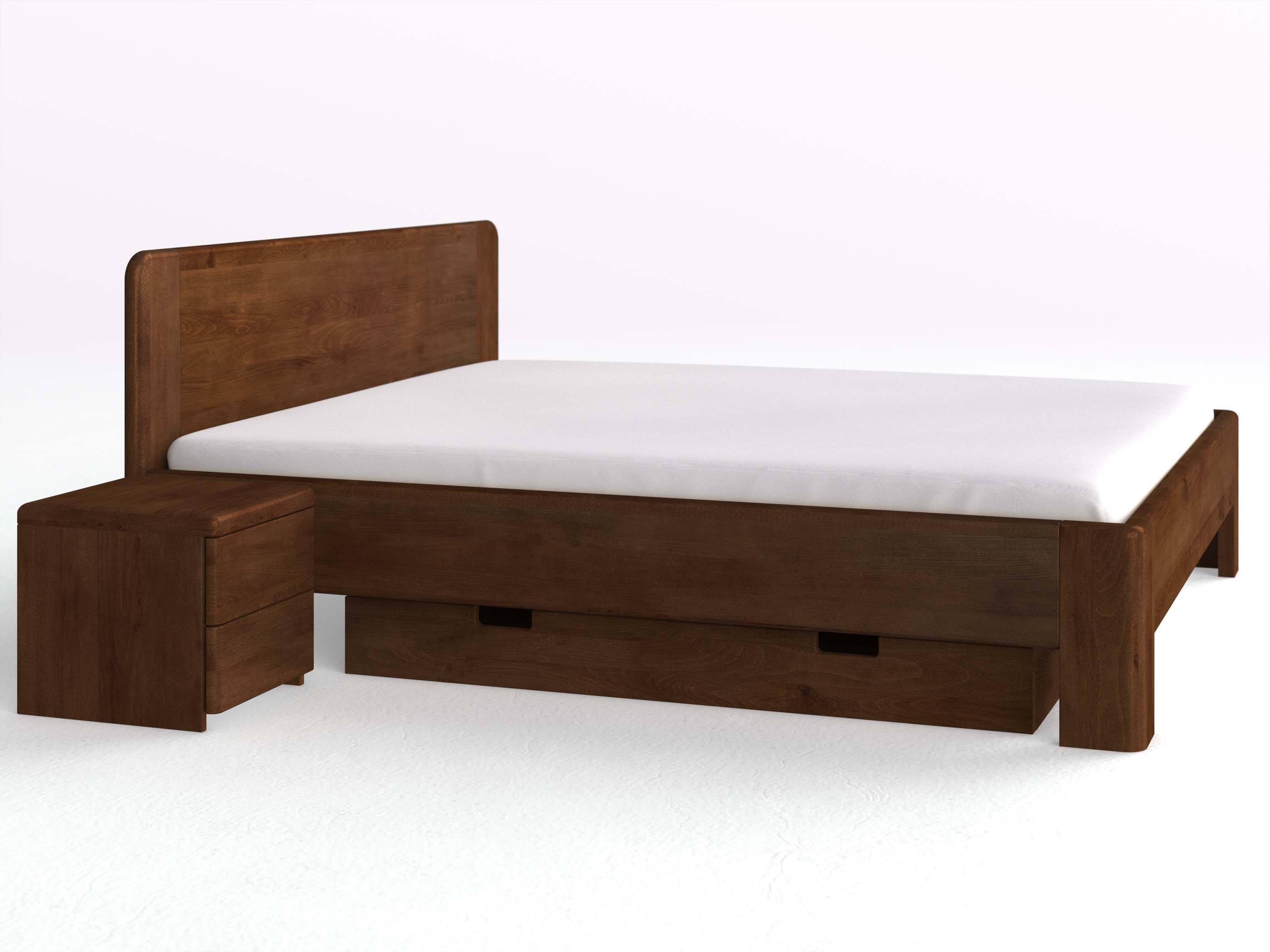 Buchenbett Dunkel „Niklas“ in 180 x 200 cm, mit kurzer Unterbettkommode