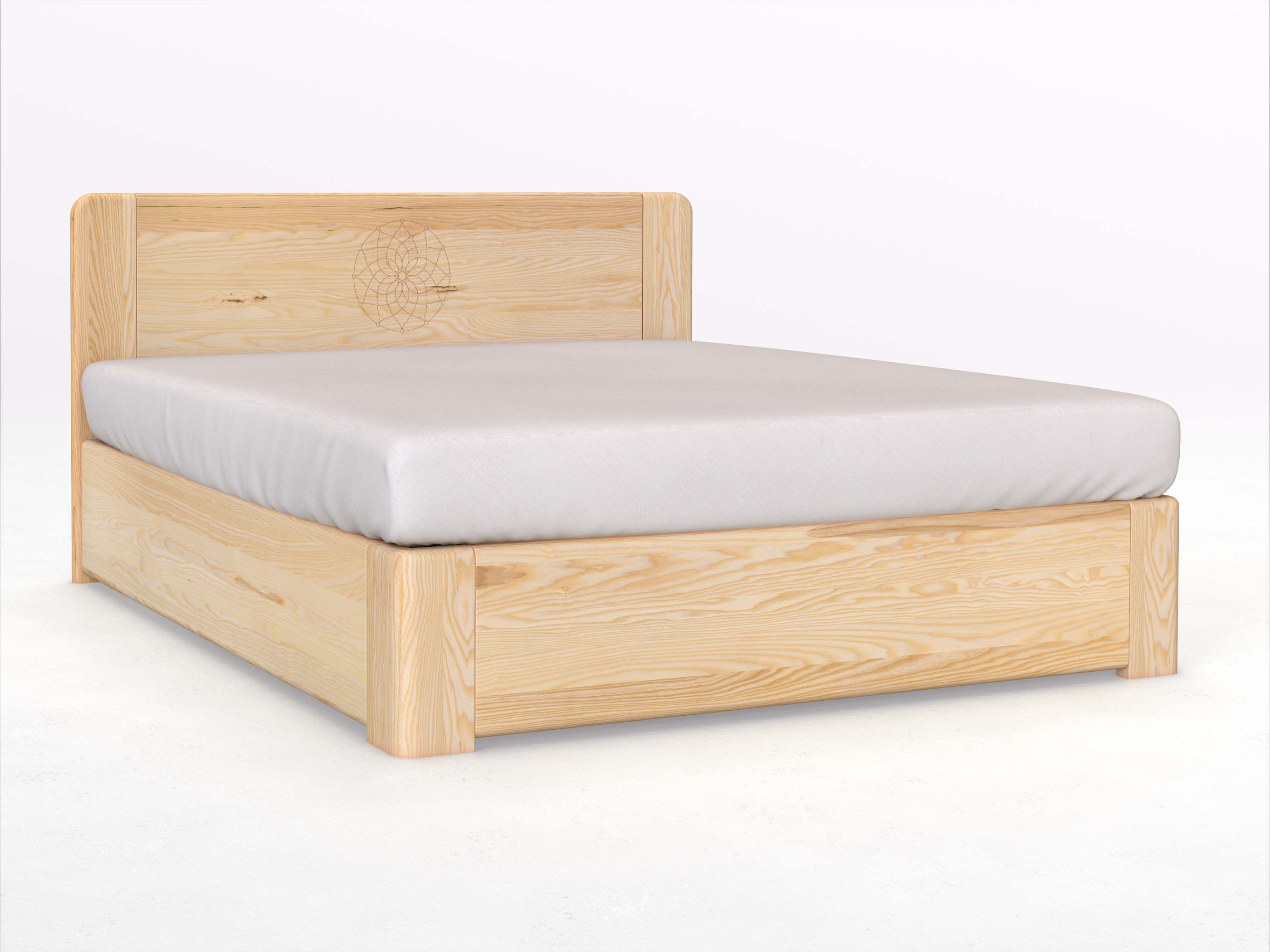 Eschenbett „Niklas“ Boxspring 180 x 200 cm mit Gravur „Traumfänger“, ohne Unterbettkommode