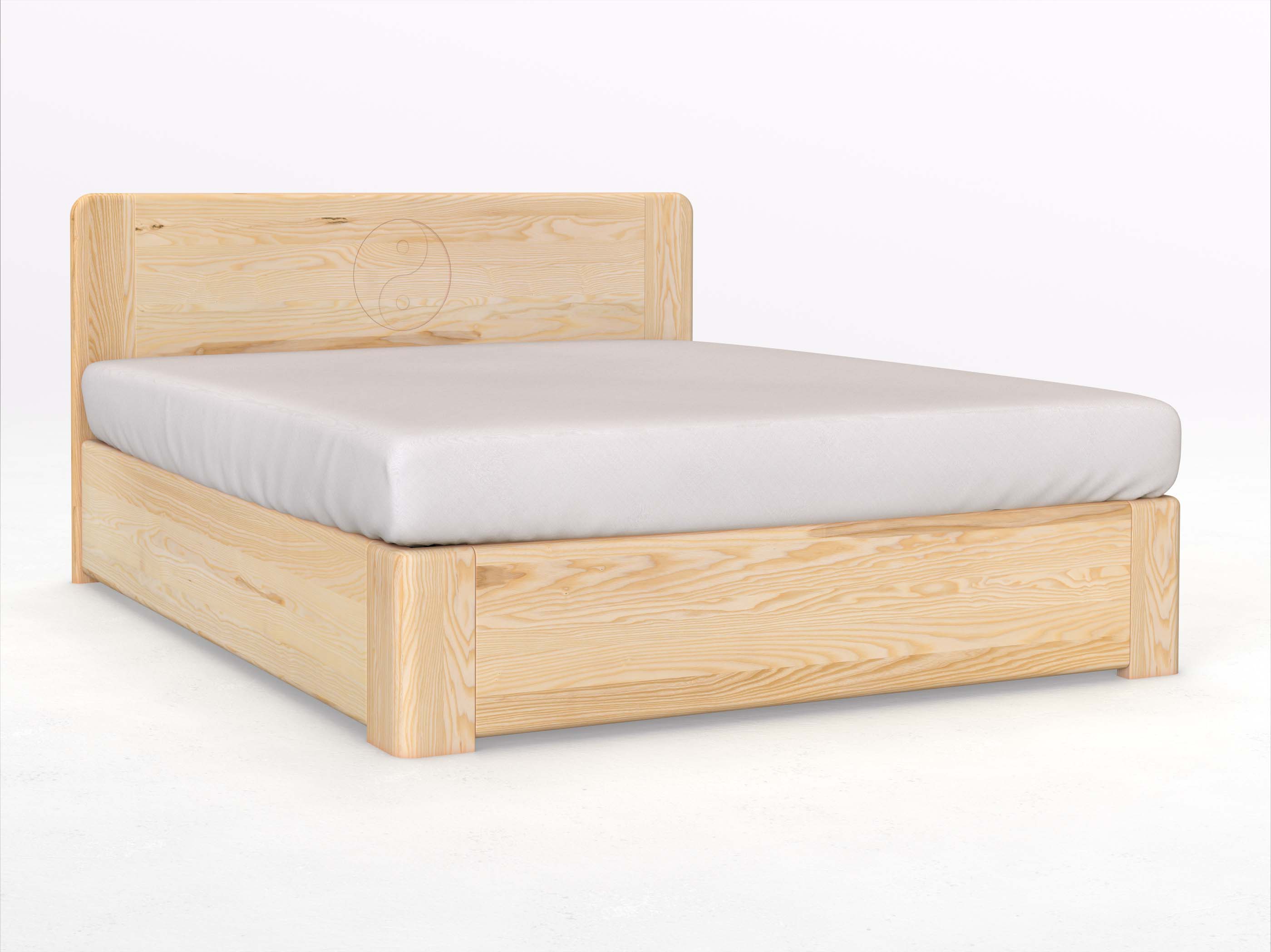 Eschenbett „Niklas“ Boxspring 180 x 200 cm mit Gravur „Yin Yang“, ohne Unterbettkommode