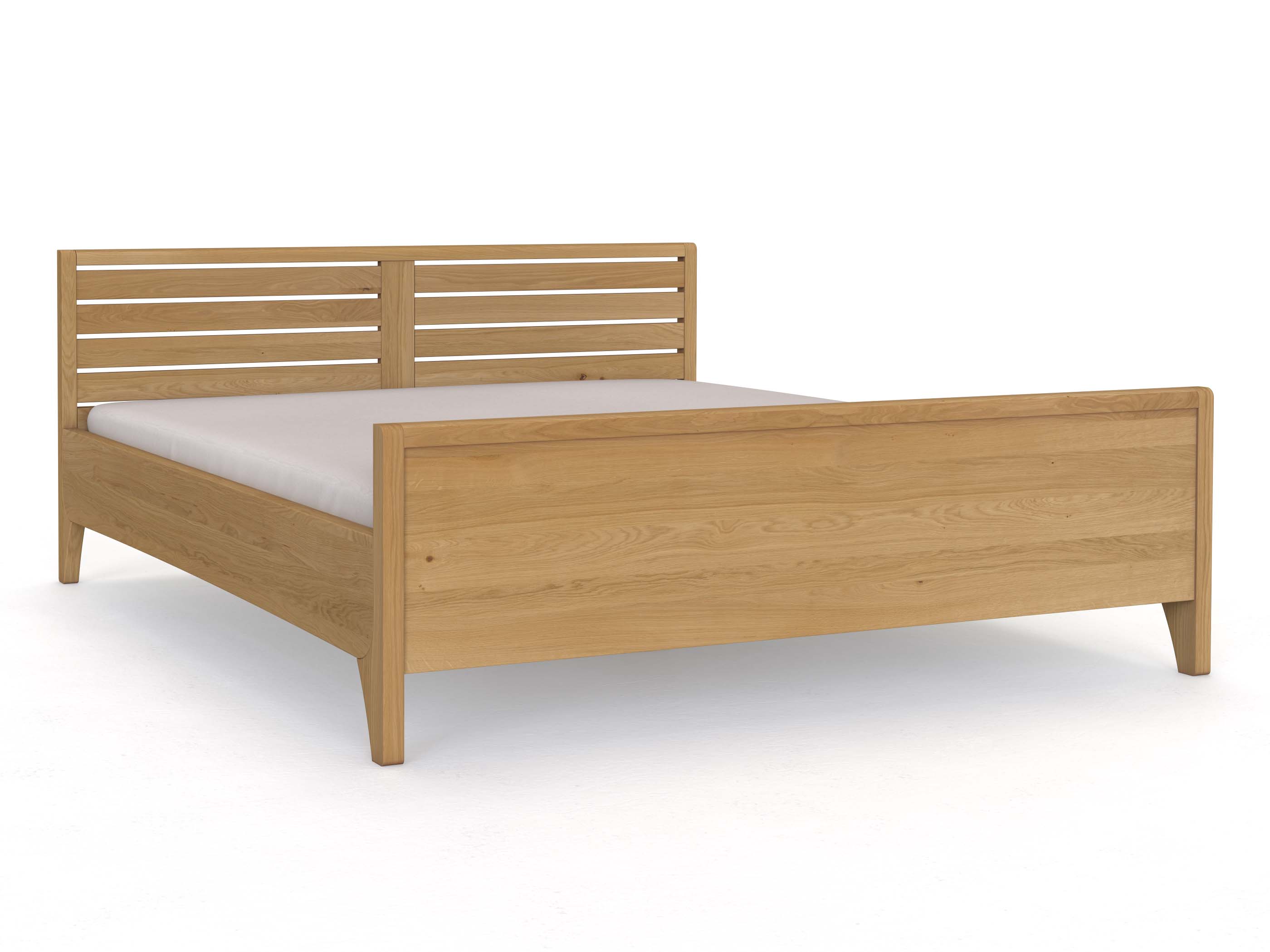 Bett „Nina“ aus Eiche Hell in 180 x 200 cm, mit erhöhtem Fußteil