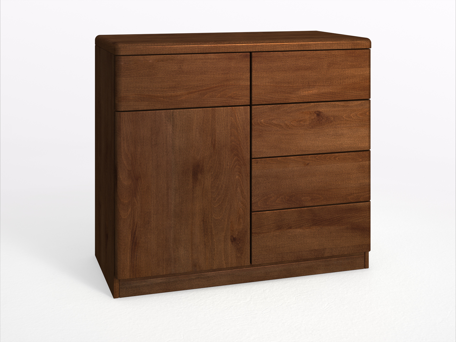 Kernbuchenkommode Dunkel „Nora“ mit 1 Tür und 5 Laden