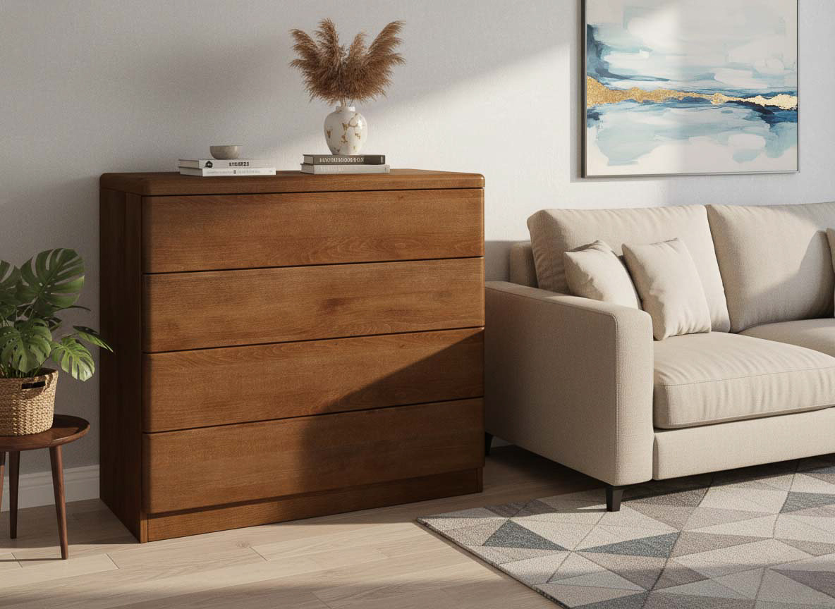 Kernbuchenkommode Dunkel „Nora“ mit 4 Laden