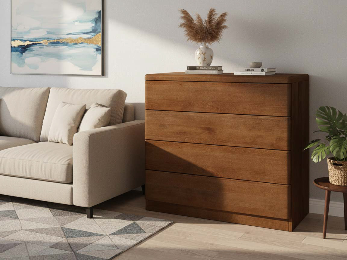 Kernbuchenkommode Dunkel „Nora“ mit 4 Laden